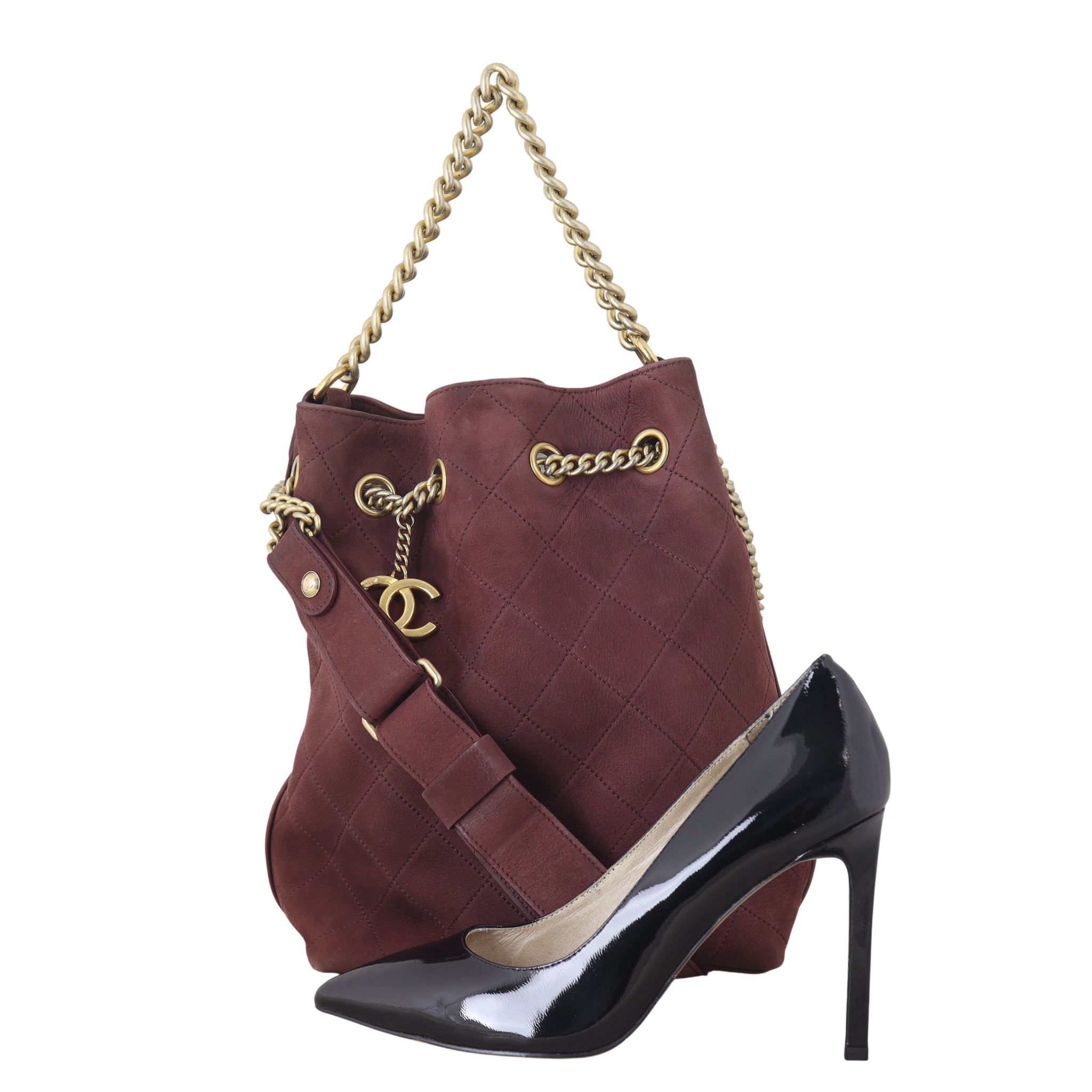 Chanel Paris-Rome On My Shoulder Bucket Bag Suede