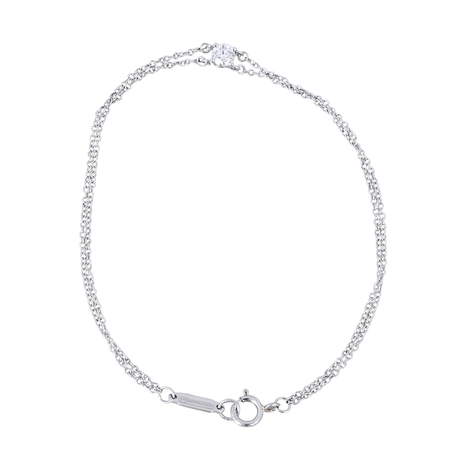 Tiffany & Co Solitaire Diamond Platinum Double Chain Bracelet