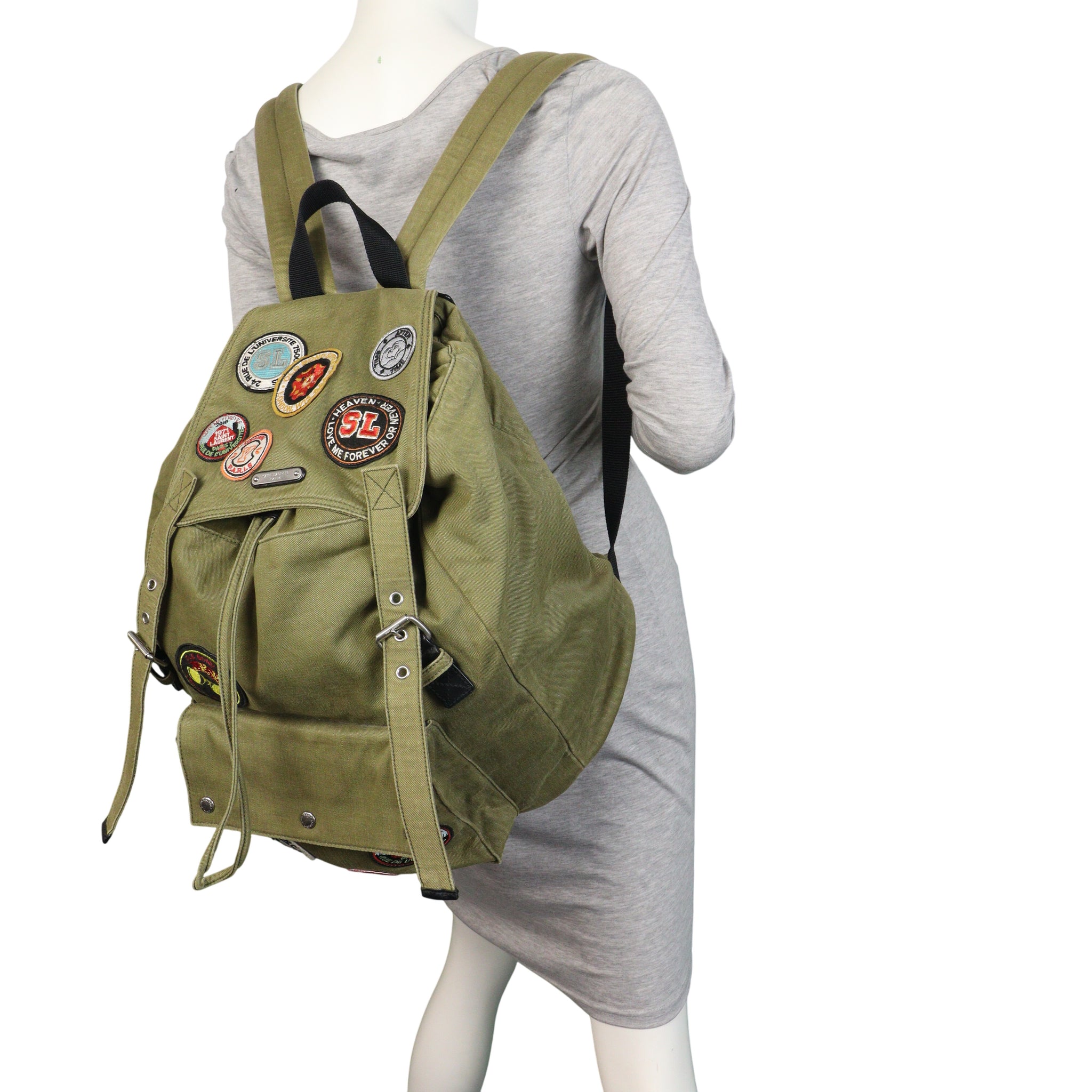 Saint Laurent Noe Canvas Multi Patch Backpack