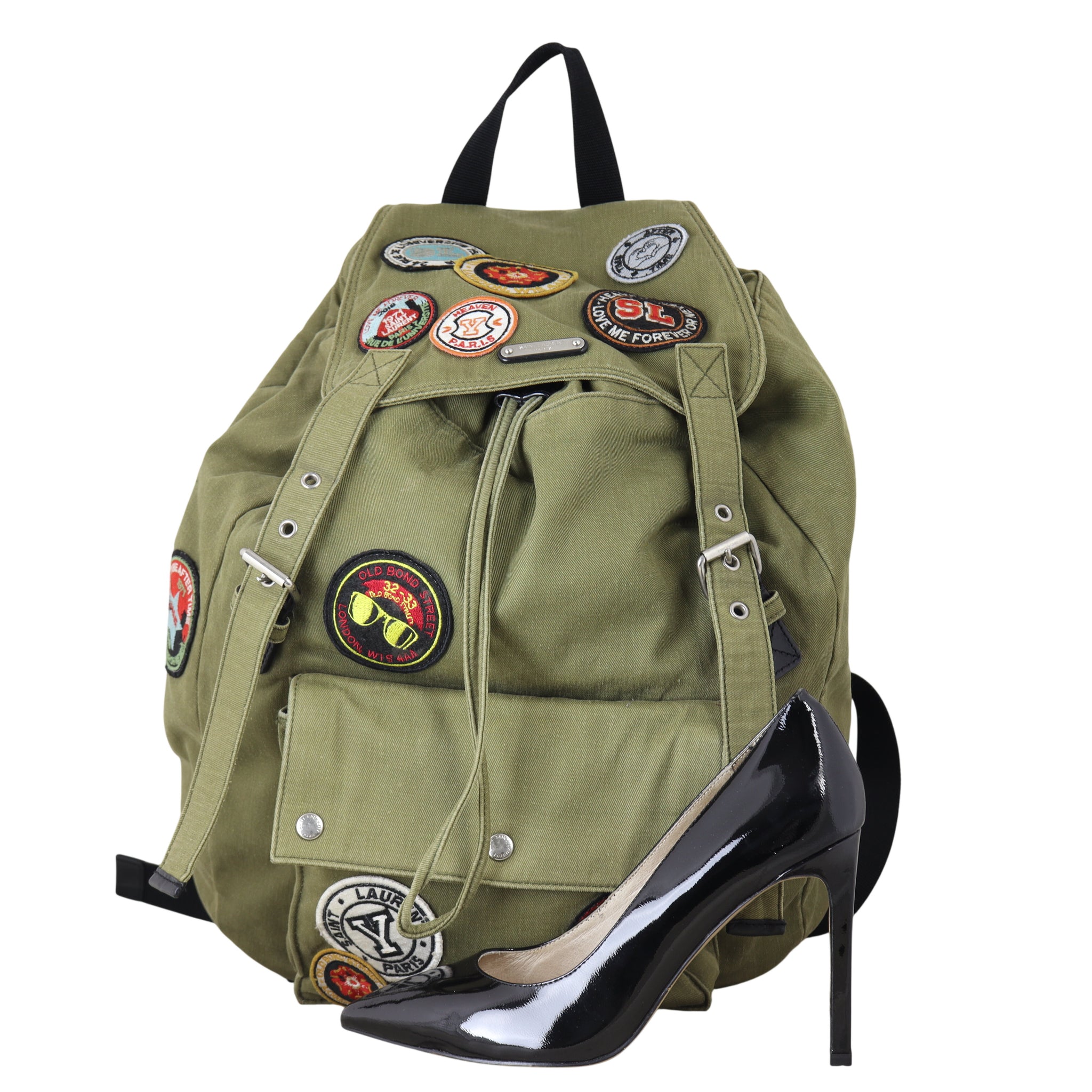 Saint Laurent Noe Canvas Multi Patch Backpack