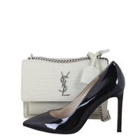 Saint Laurent Sunset Medium Croc-Embossed