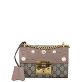 Gucci GG Supreme Padlock Small Shoulder Bag Pearl Studs