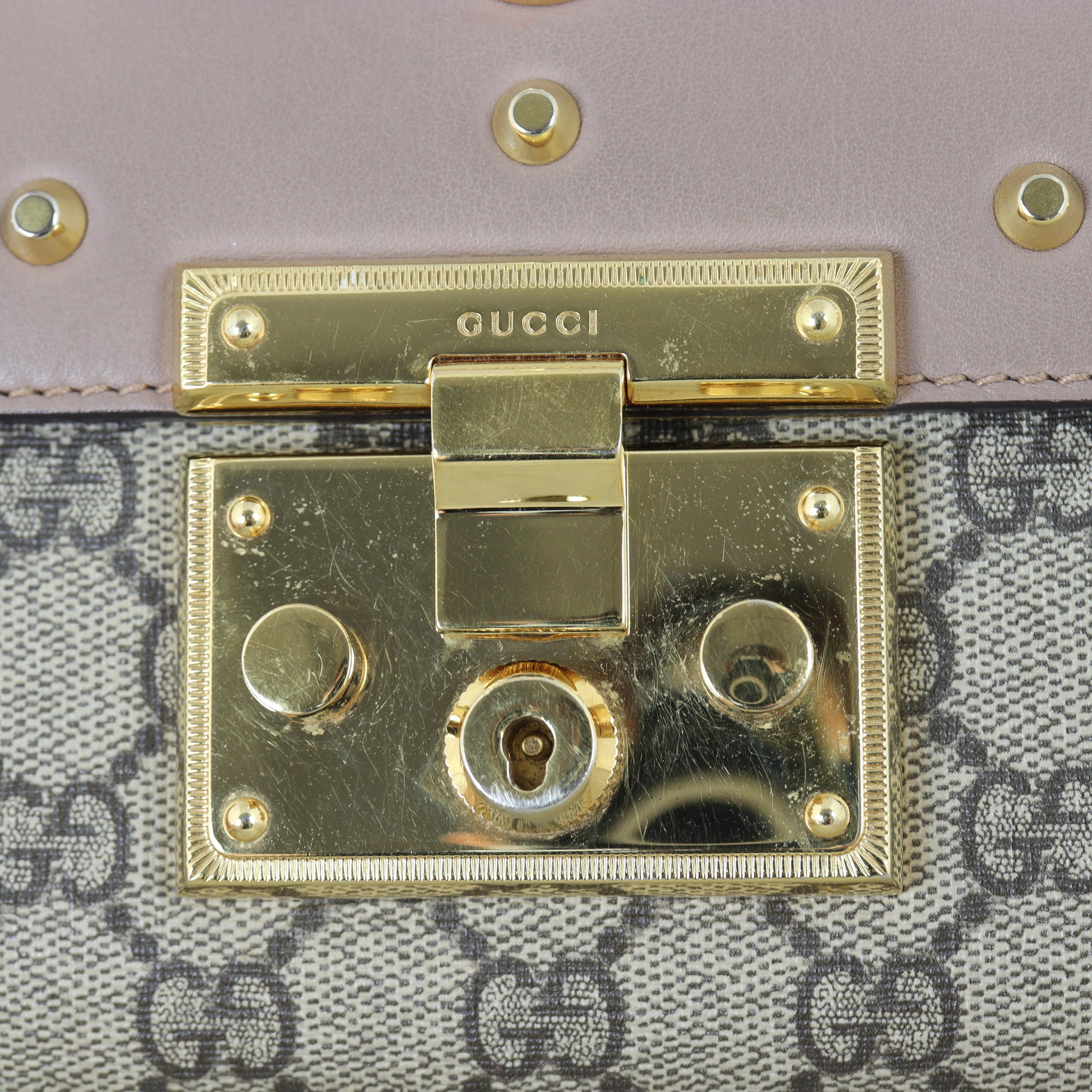 Gucci GG Supreme Padlock Small Shoulder Bag Pearl Studs