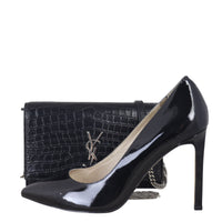Saint Laurent Kate Tassel Chain Wallet Croc-Embossed