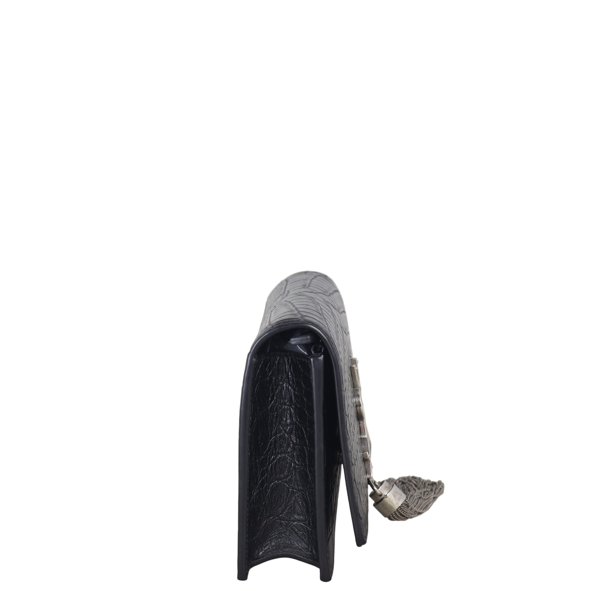 Saint Laurent Kate Tassel Chain Wallet Croc-Embossed