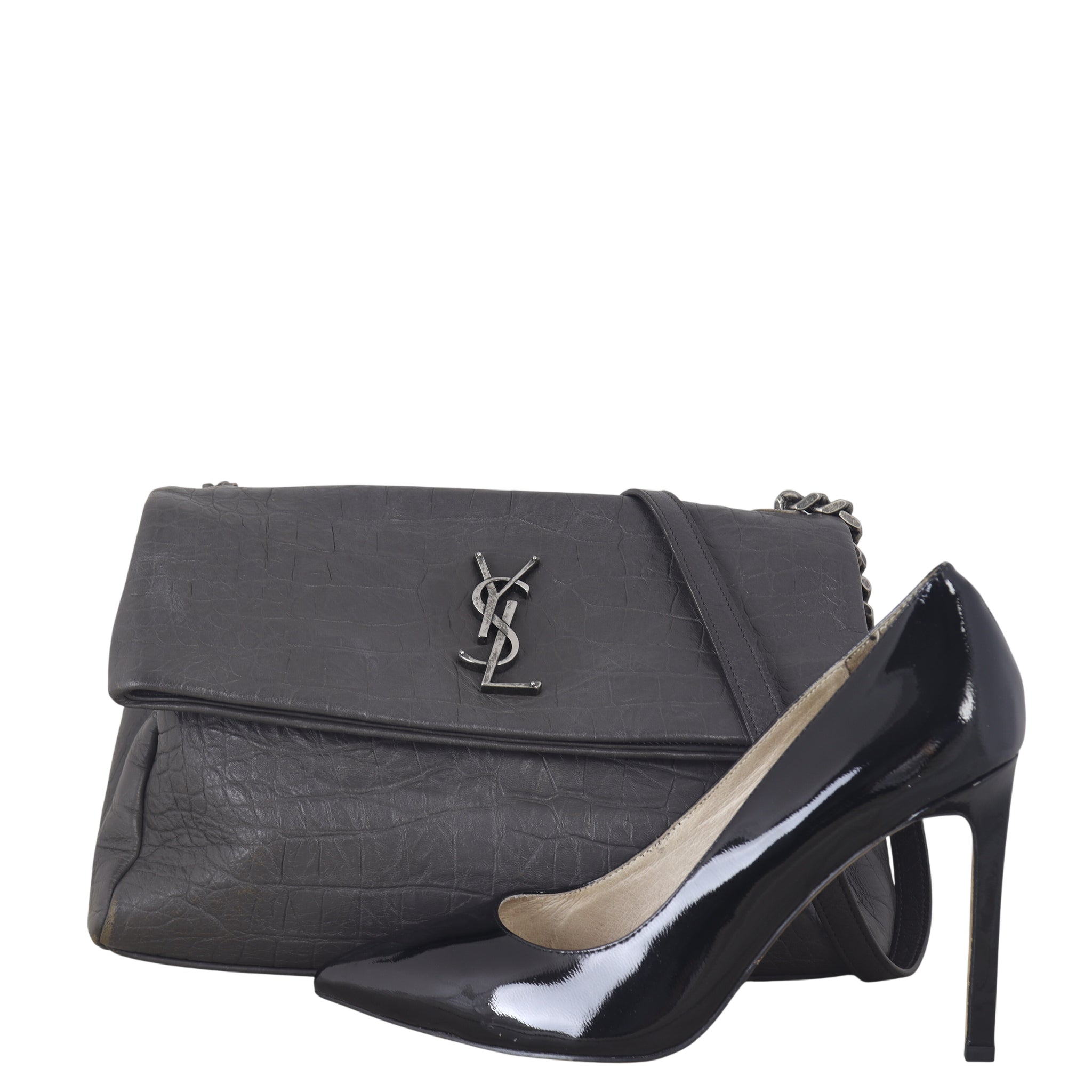 Saint Laurent West Hollywood Medium Croc-Embossed