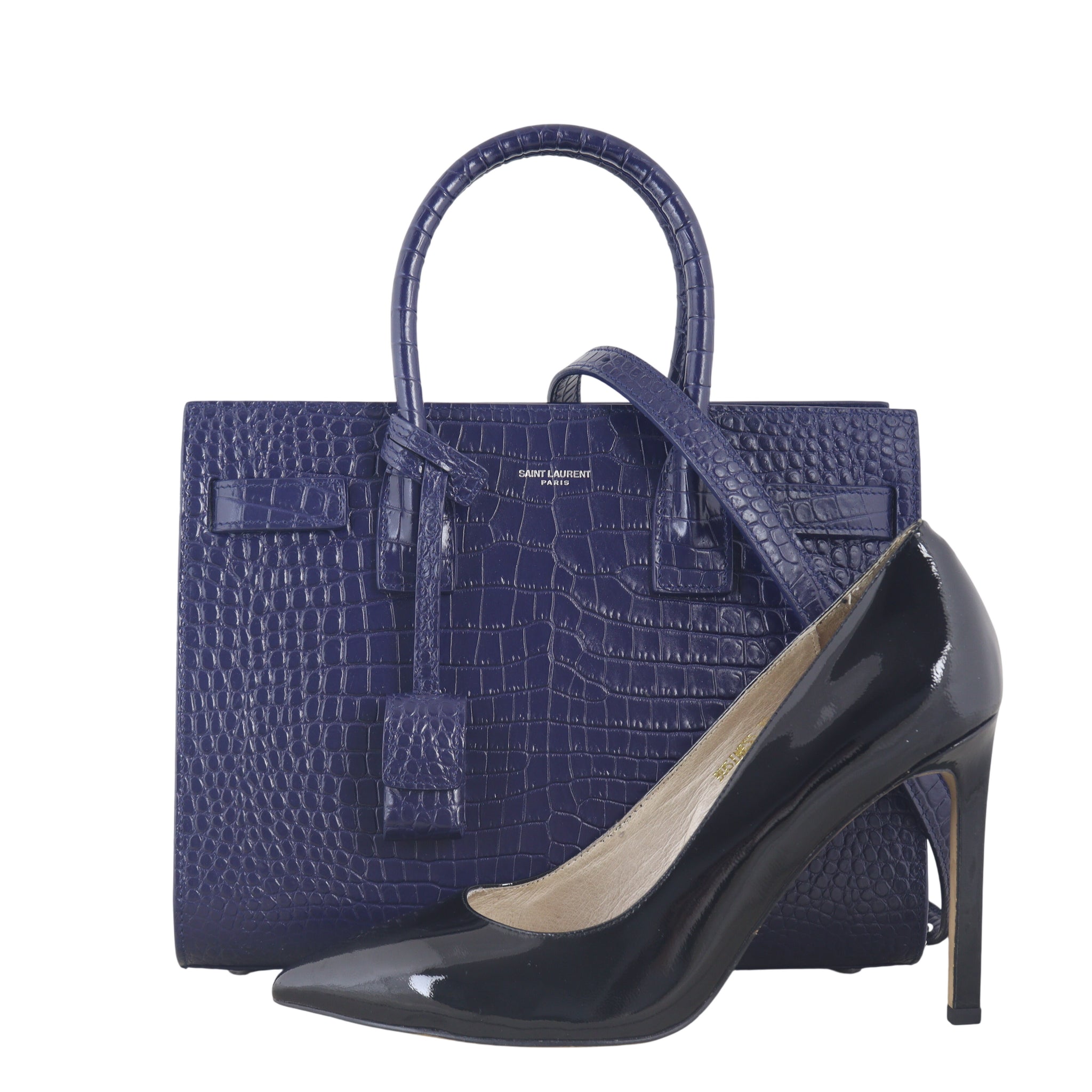 Saint Laurent Sac de Jour Baby Croc-Embossed