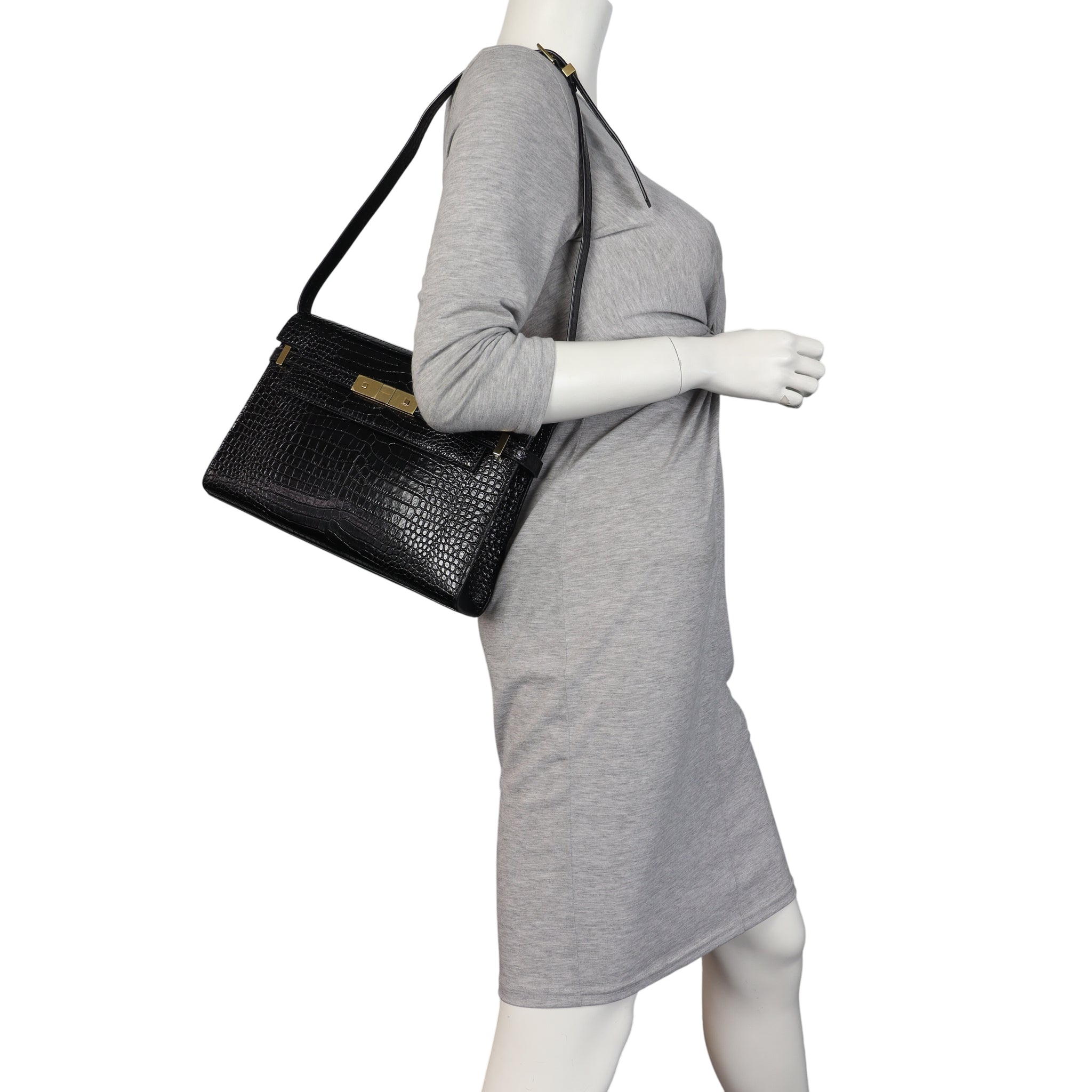 Saint Laurent Manhattan Shoulder Bag Medium Croc Embossed
