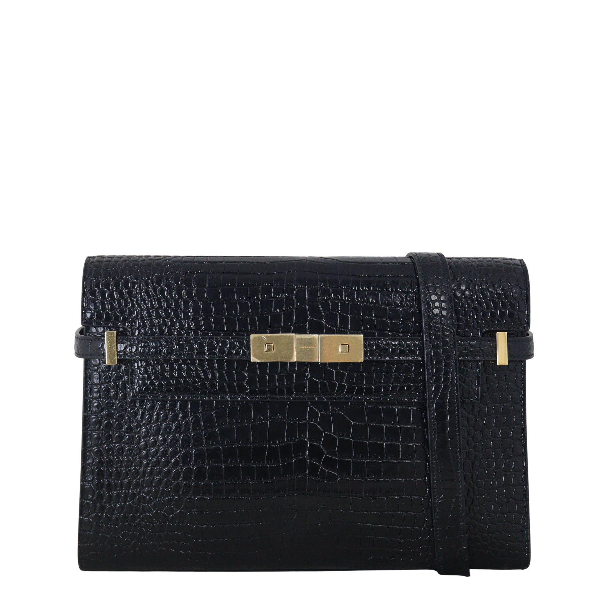 Saint Laurent Manhattan Shoulder Bag Medium Croc Embossed
