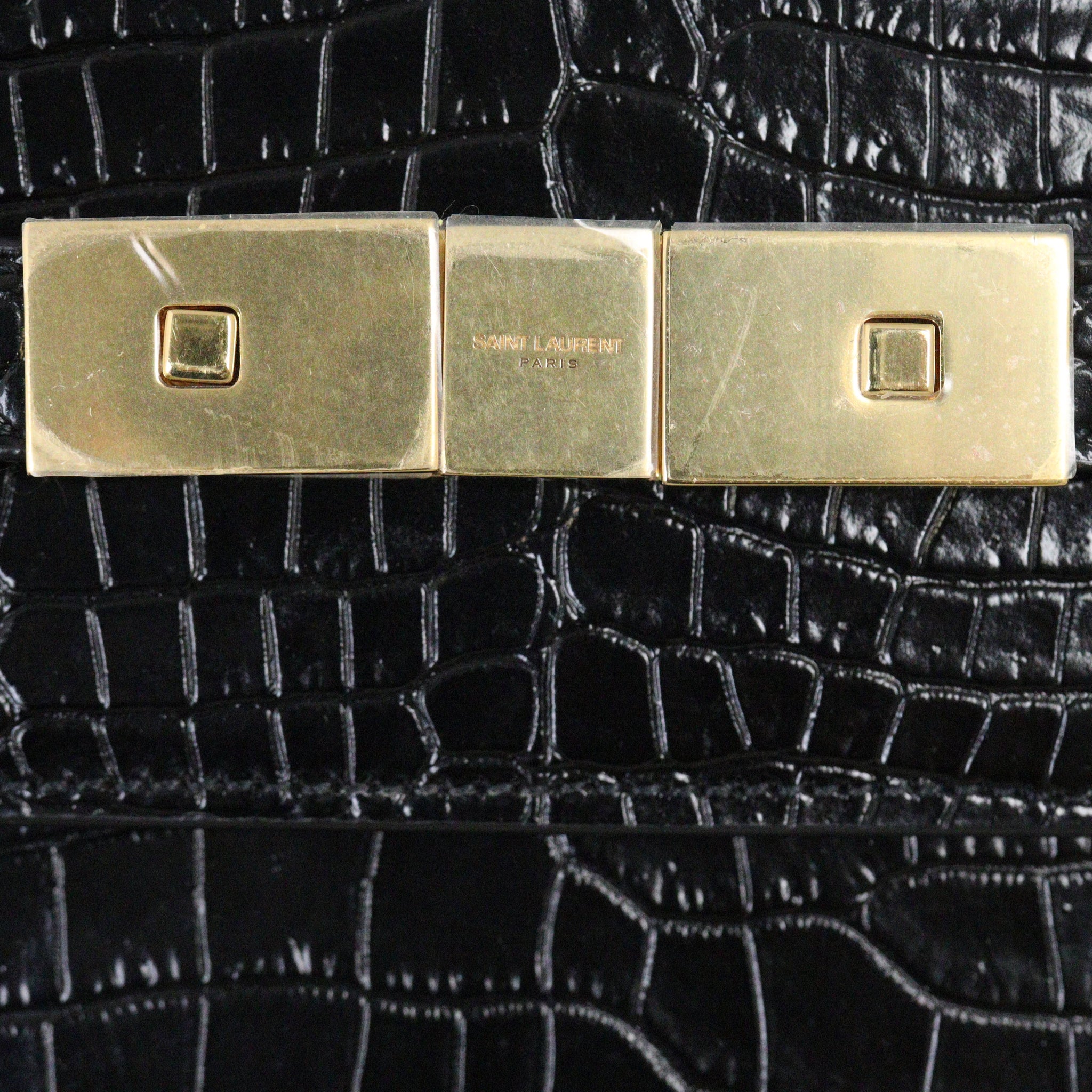 Saint Laurent Manhattan Shoulder Bag Medium Croc Embossed