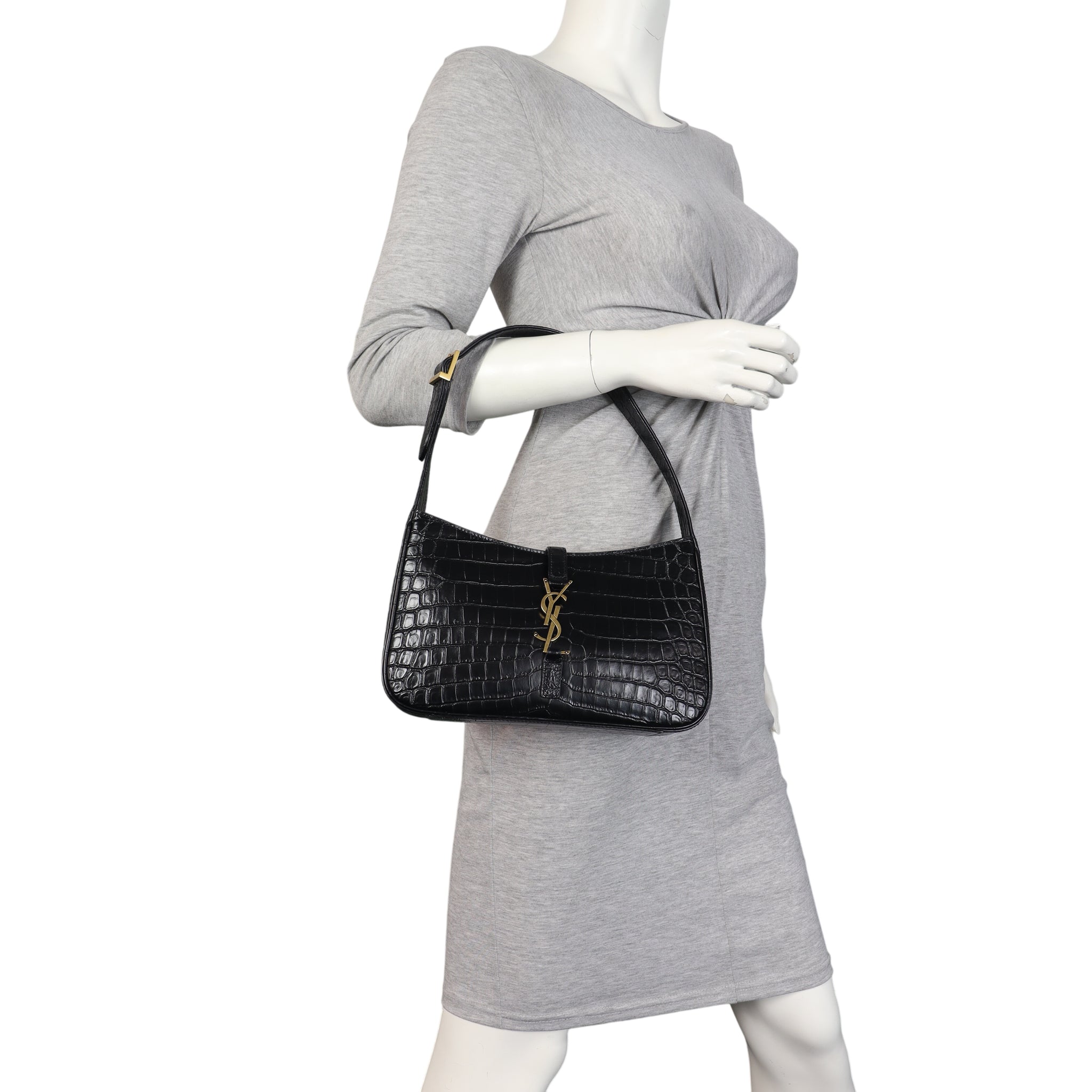 Saint Laurent Le 5 A 7 Hobo Croc-Embossed