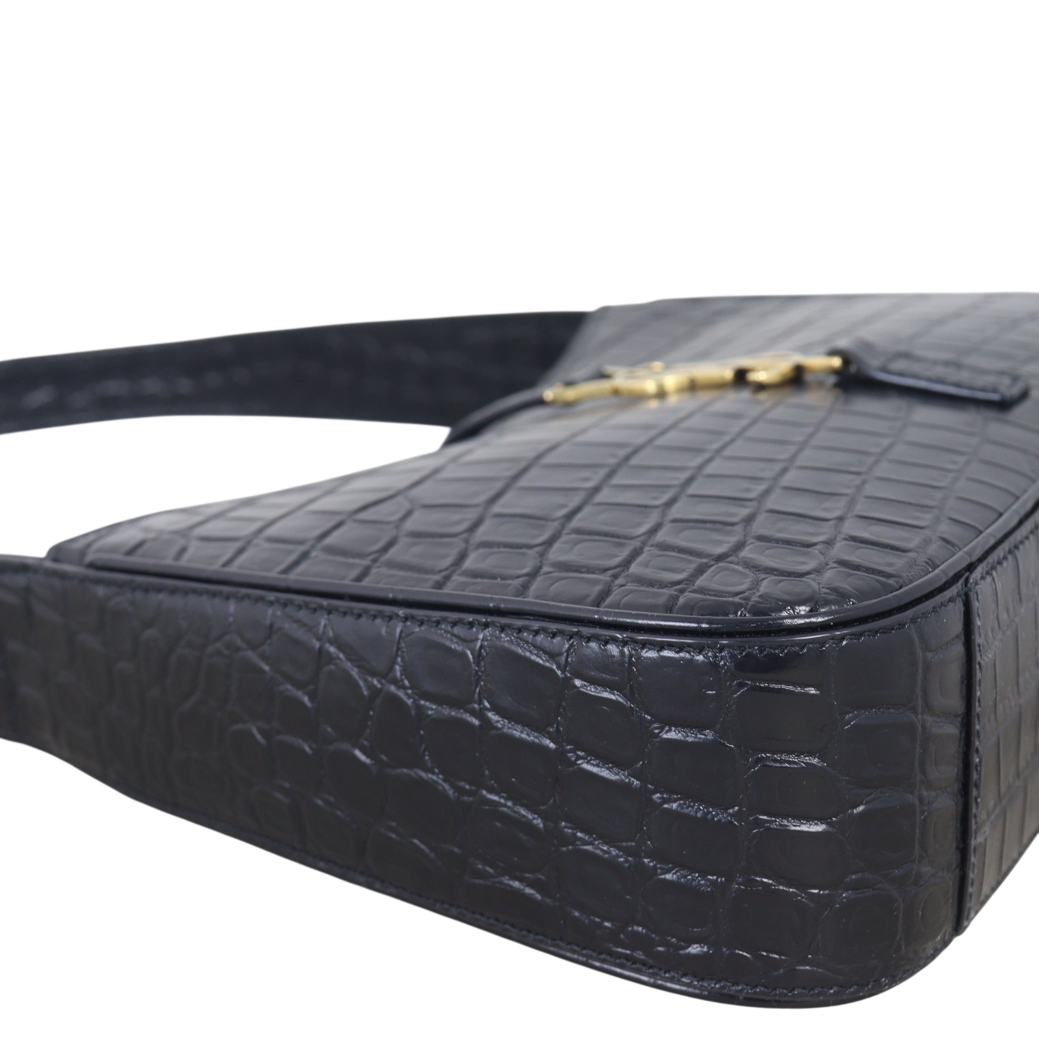 Saint Laurent Le 5 A 7 Hobo Croc-Embossed