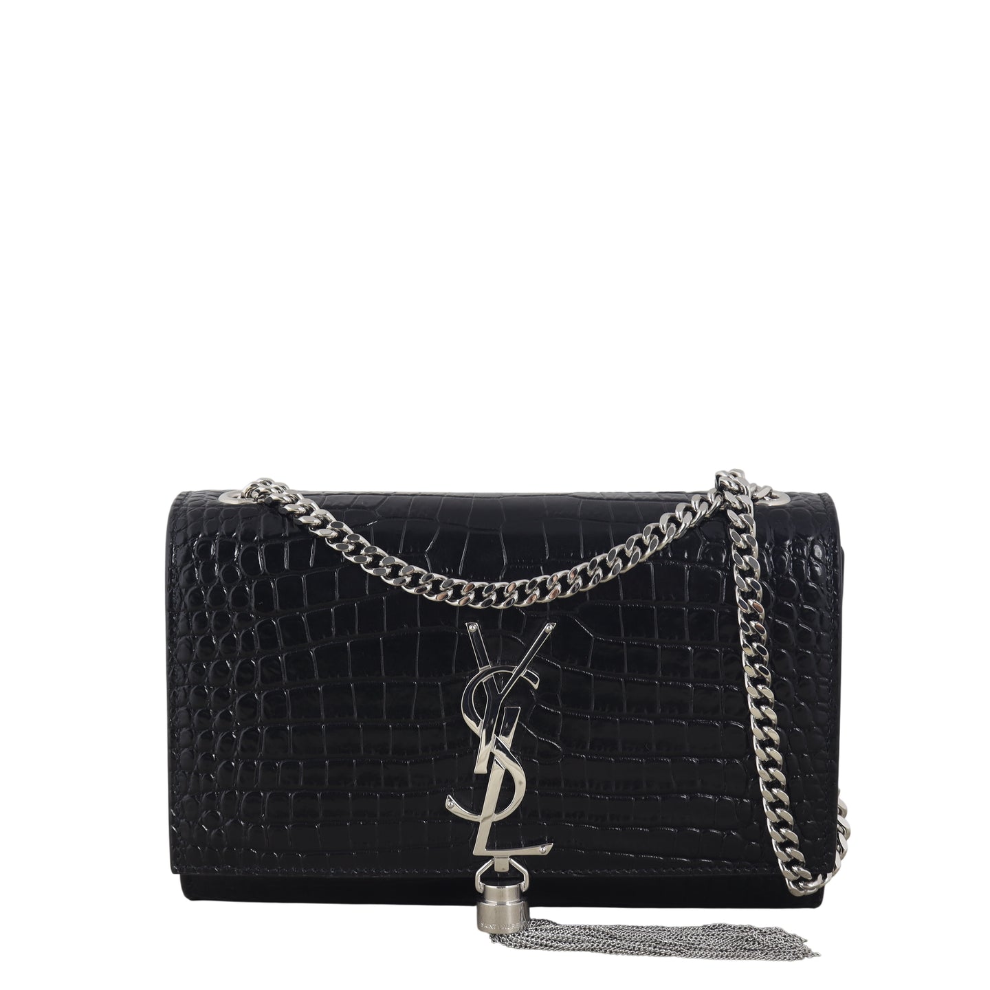Saint Laurent Kate Tassel Chain Bag Small Croc-Embossed