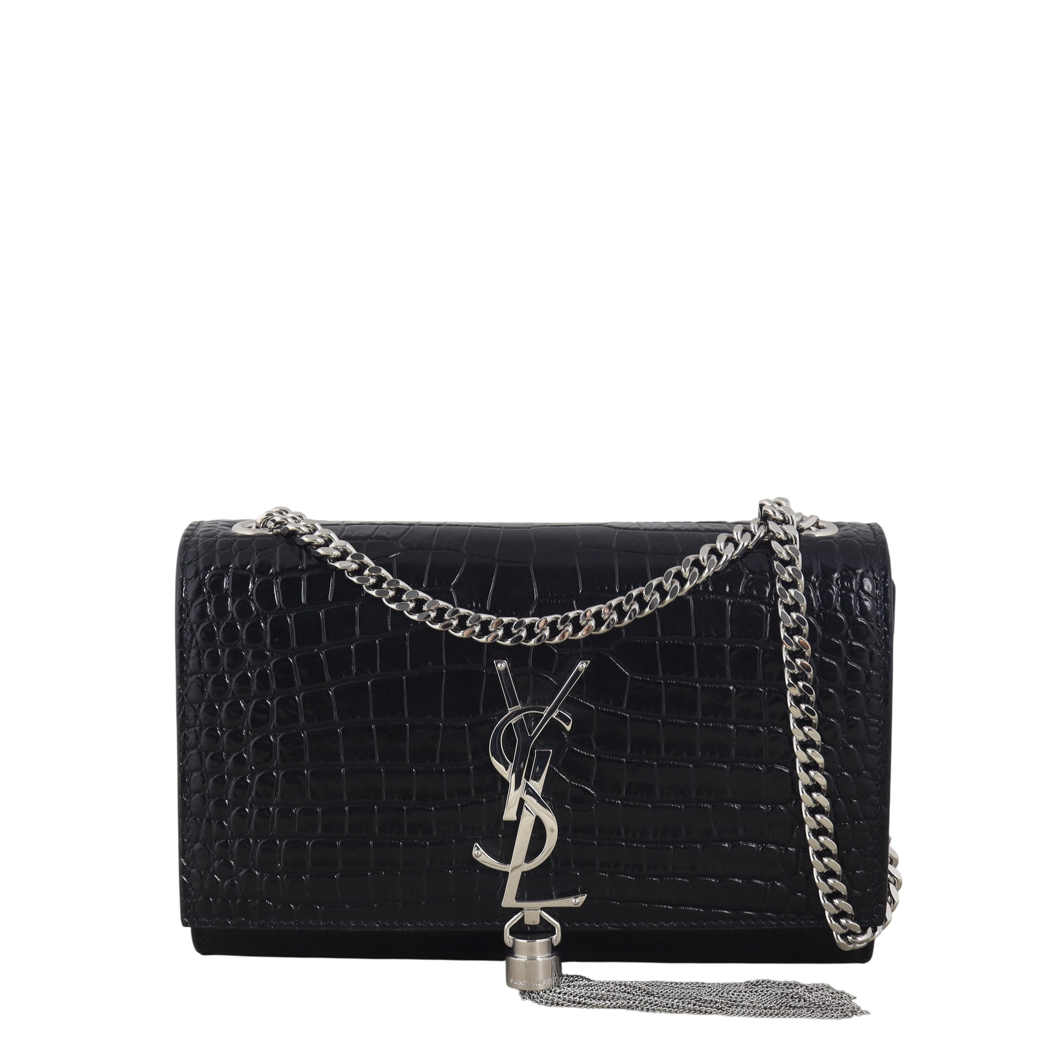 Saint Laurent Kate Tassel Chain Bag Small Croc-Embossed