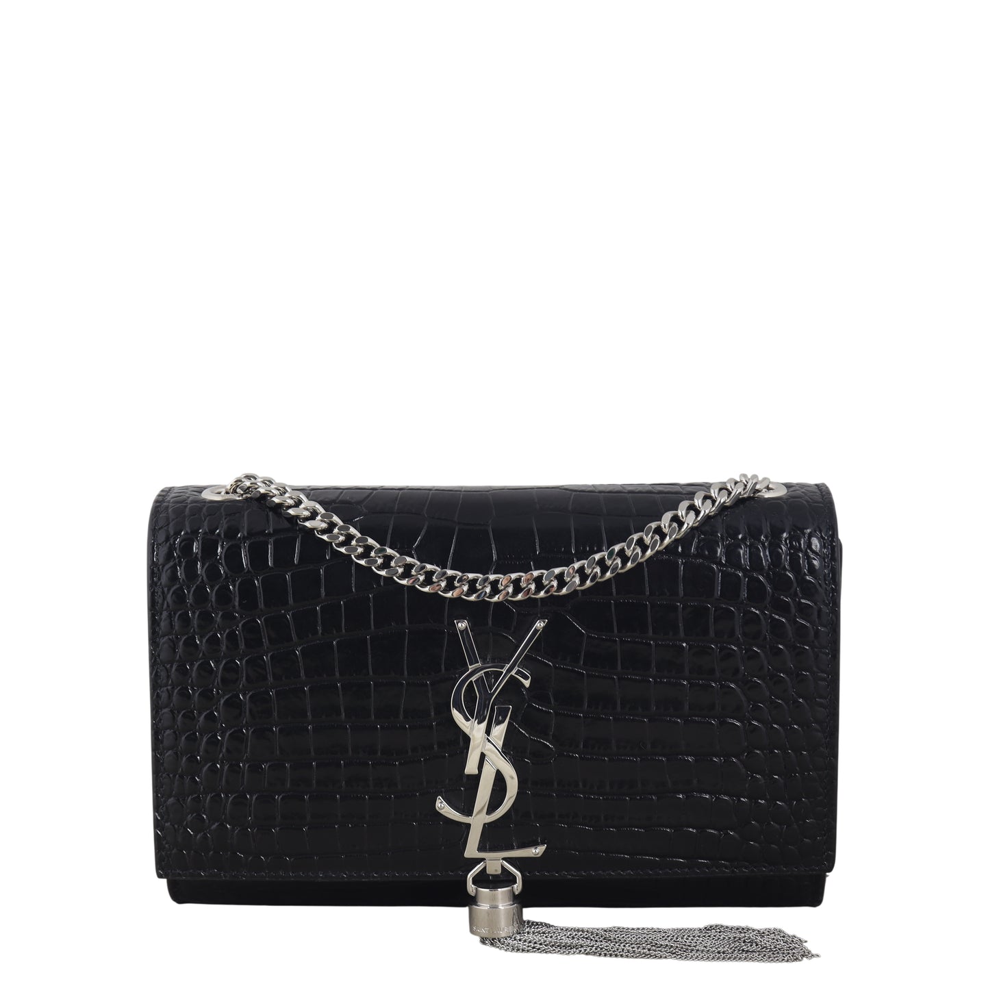 Saint Laurent Kate Tassel Chain Bag Small Croc-Embossed