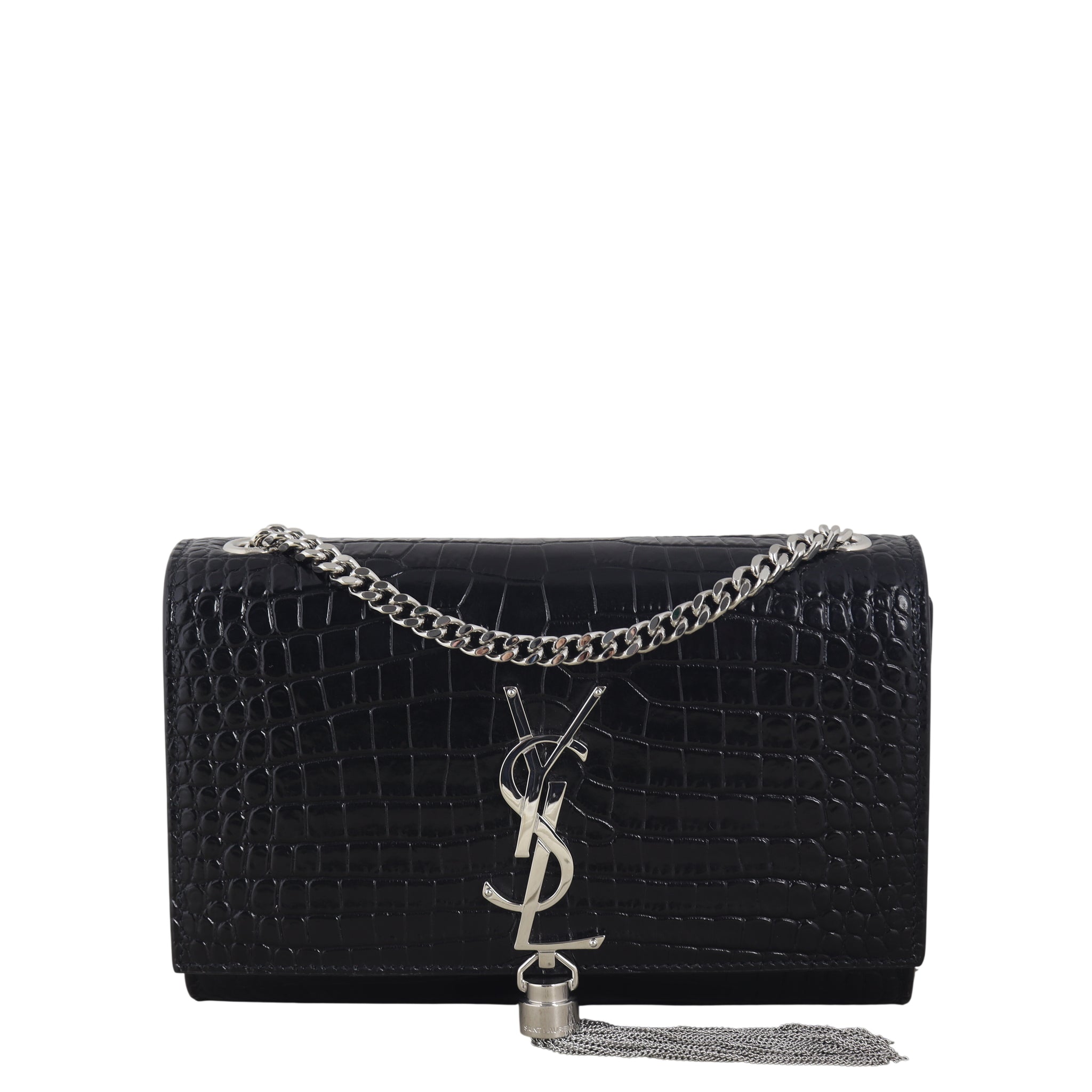 Saint Laurent Kate Tassel Chain Bag Small Croc-Embossed