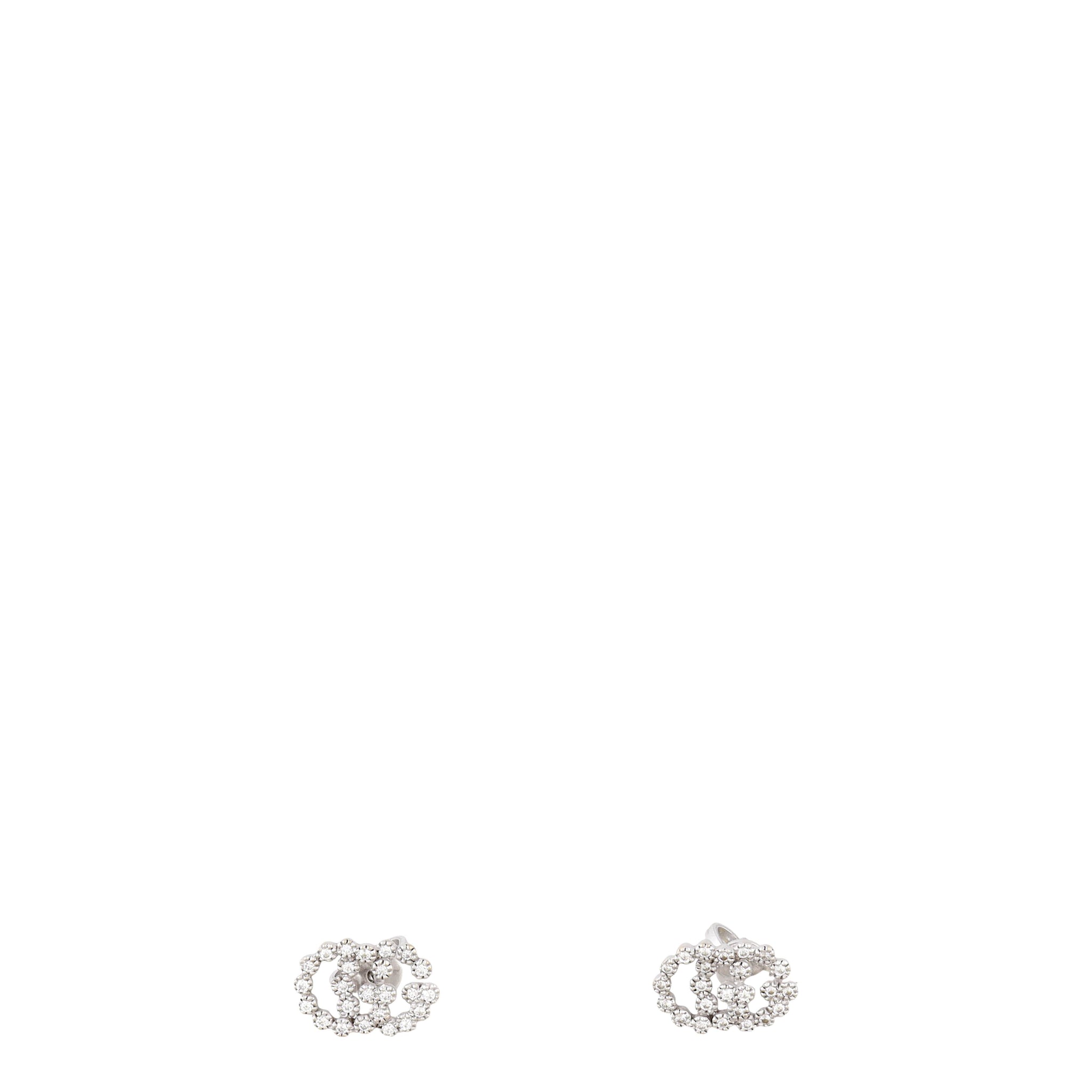 Gucci Interlocking G 18k White Gold Diamond Stud Earrings
