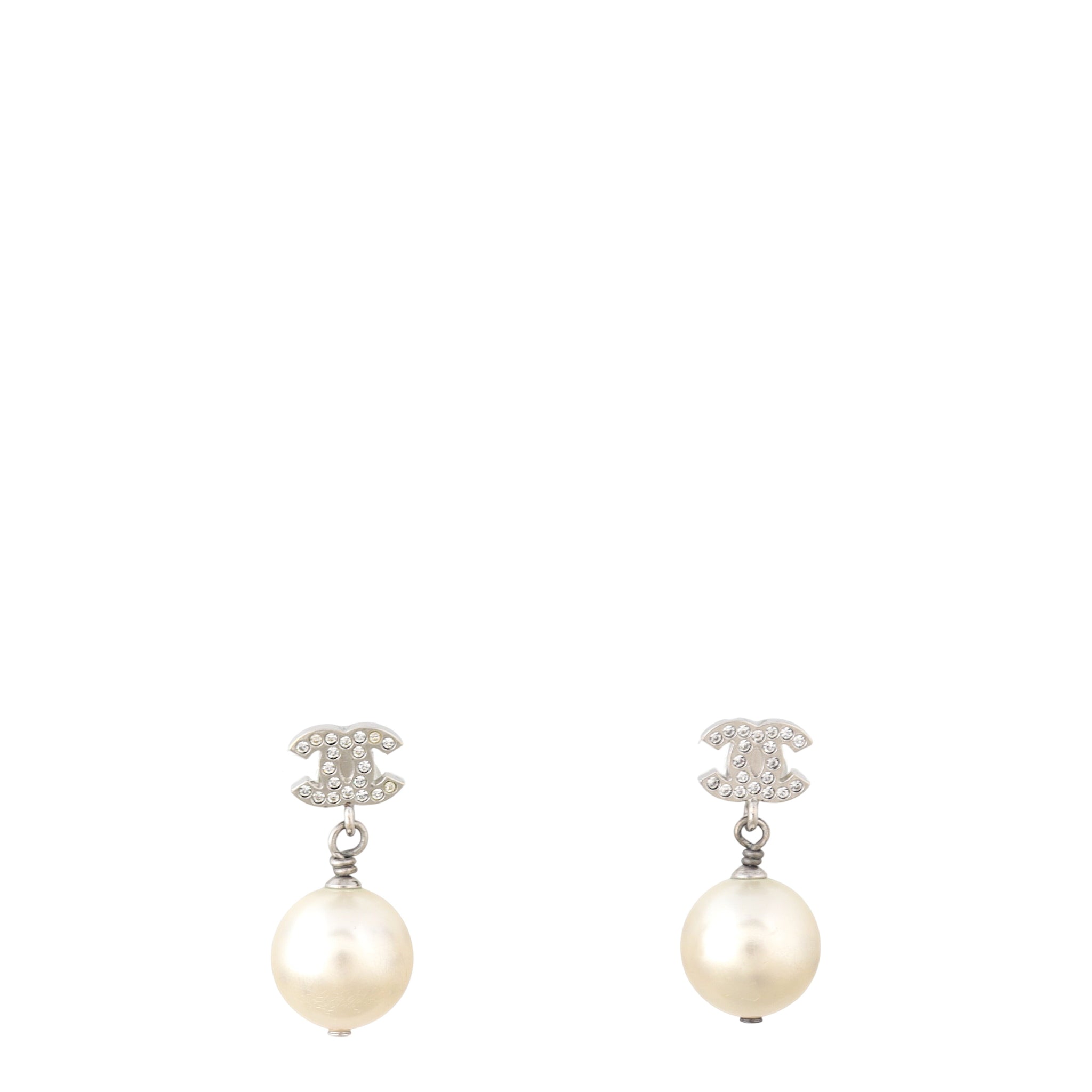 Chanel Crystal CC Pearl Drop Earrings