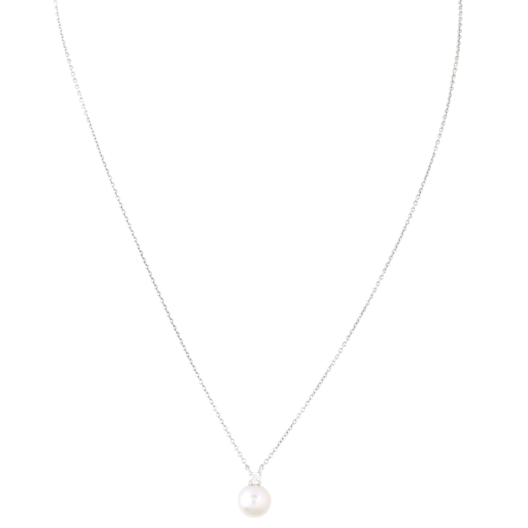 Tiffany & Co Signature Pearls Diamond 18k White Gold Pendant Necklace