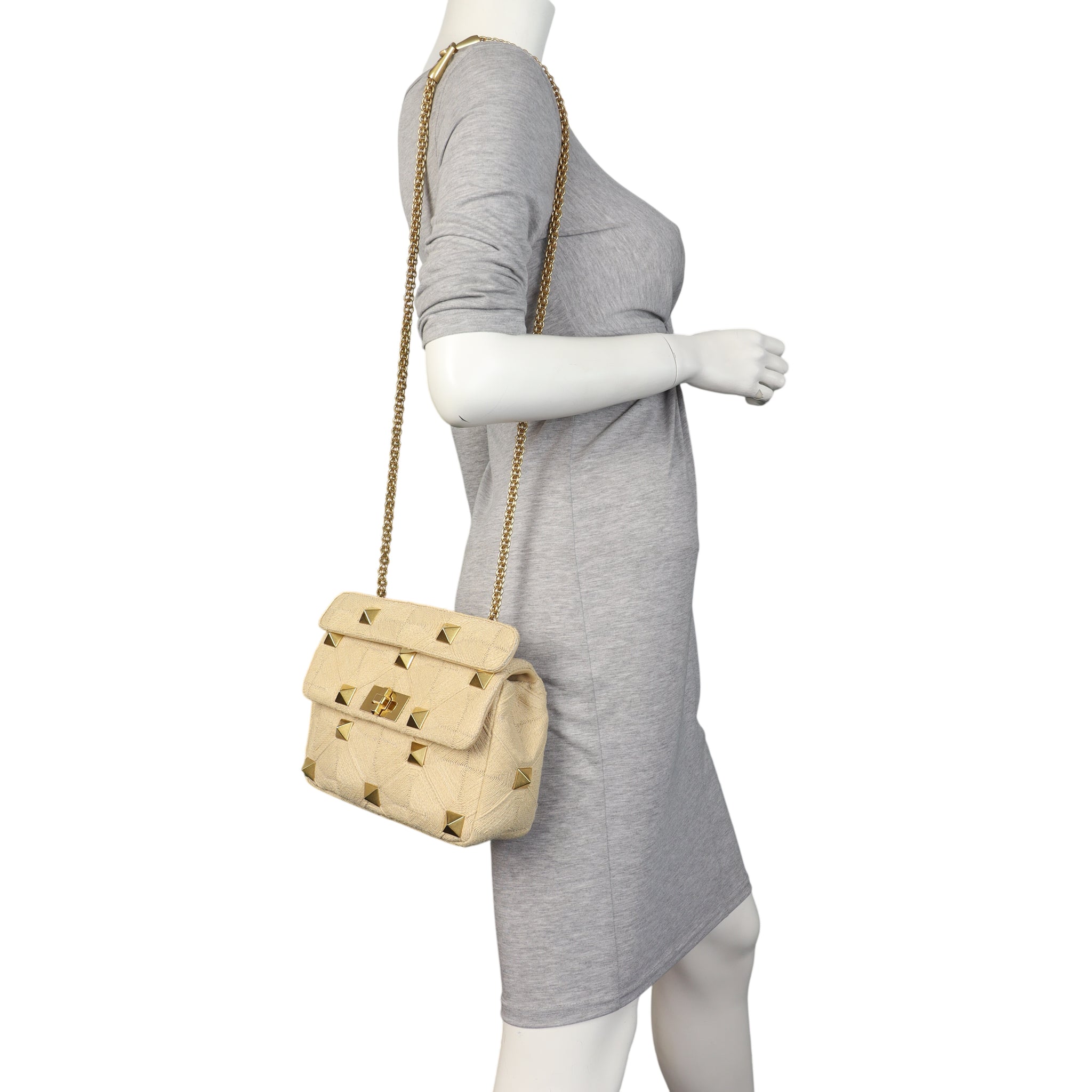 Valentino Roman Stud Shoulder Raffia Bag Medium