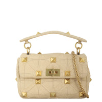 Valentino Roman Stud Shoulder Raffia Bag Medium