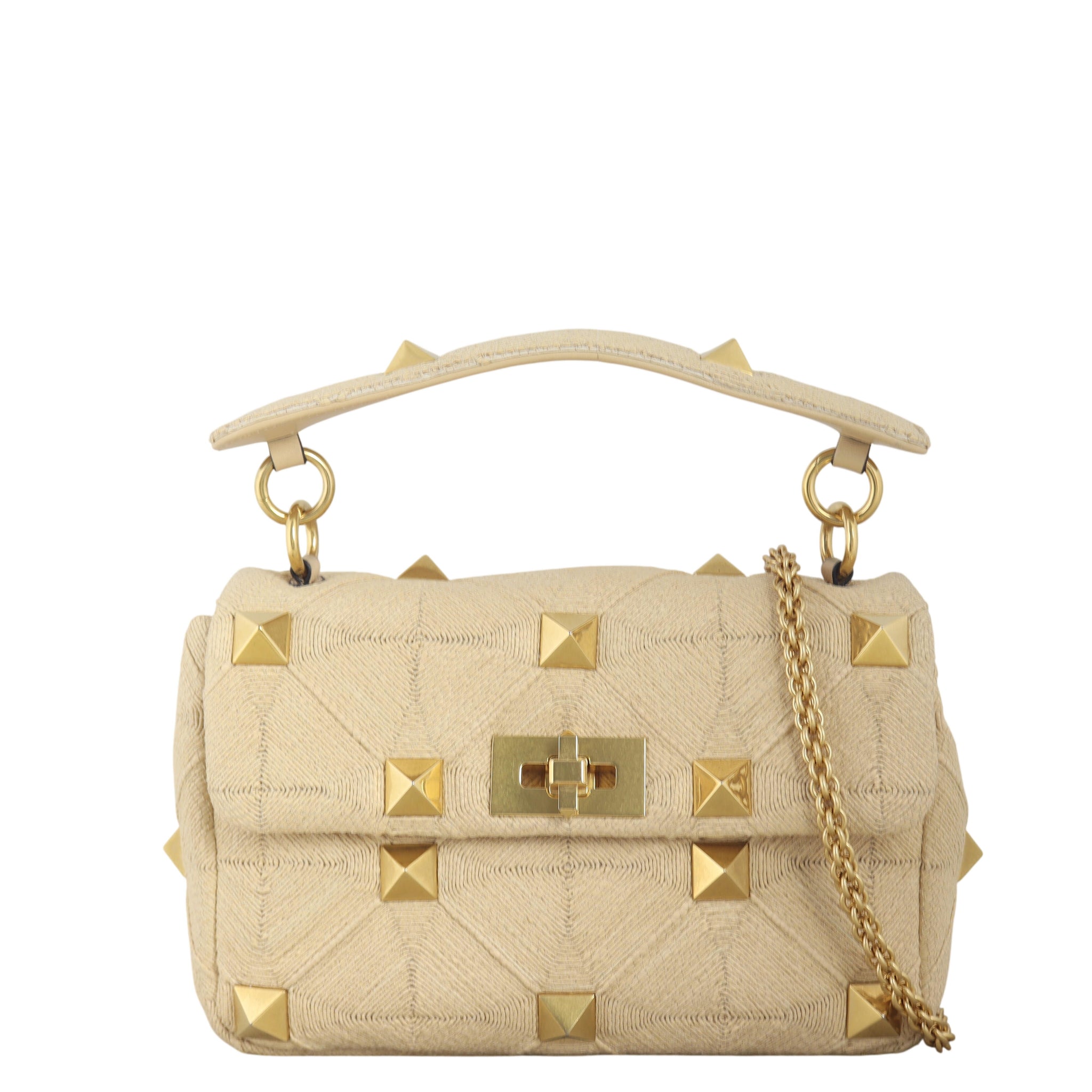 Valentino Roman Stud Shoulder Raffia Bag Medium