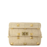 Valentino Roman Stud Shoulder Raffia Bag Medium