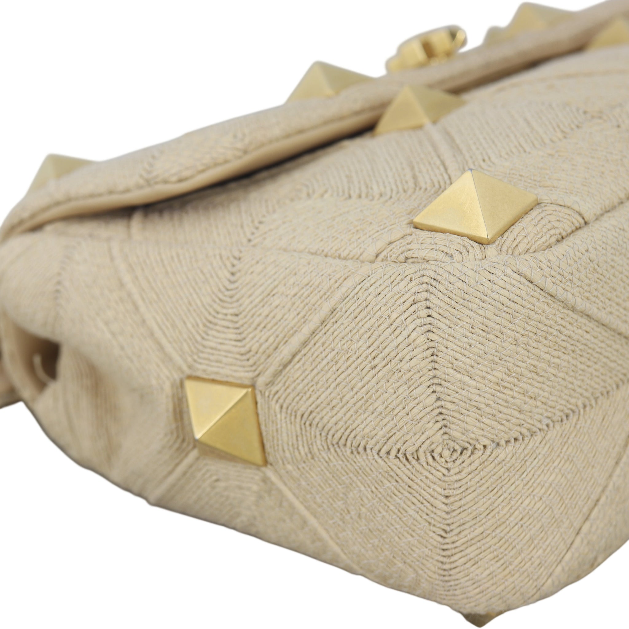 Valentino Roman Stud Shoulder Raffia Bag Medium