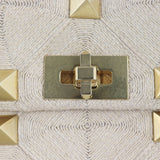 Valentino Roman Stud Shoulder Raffia Bag Medium