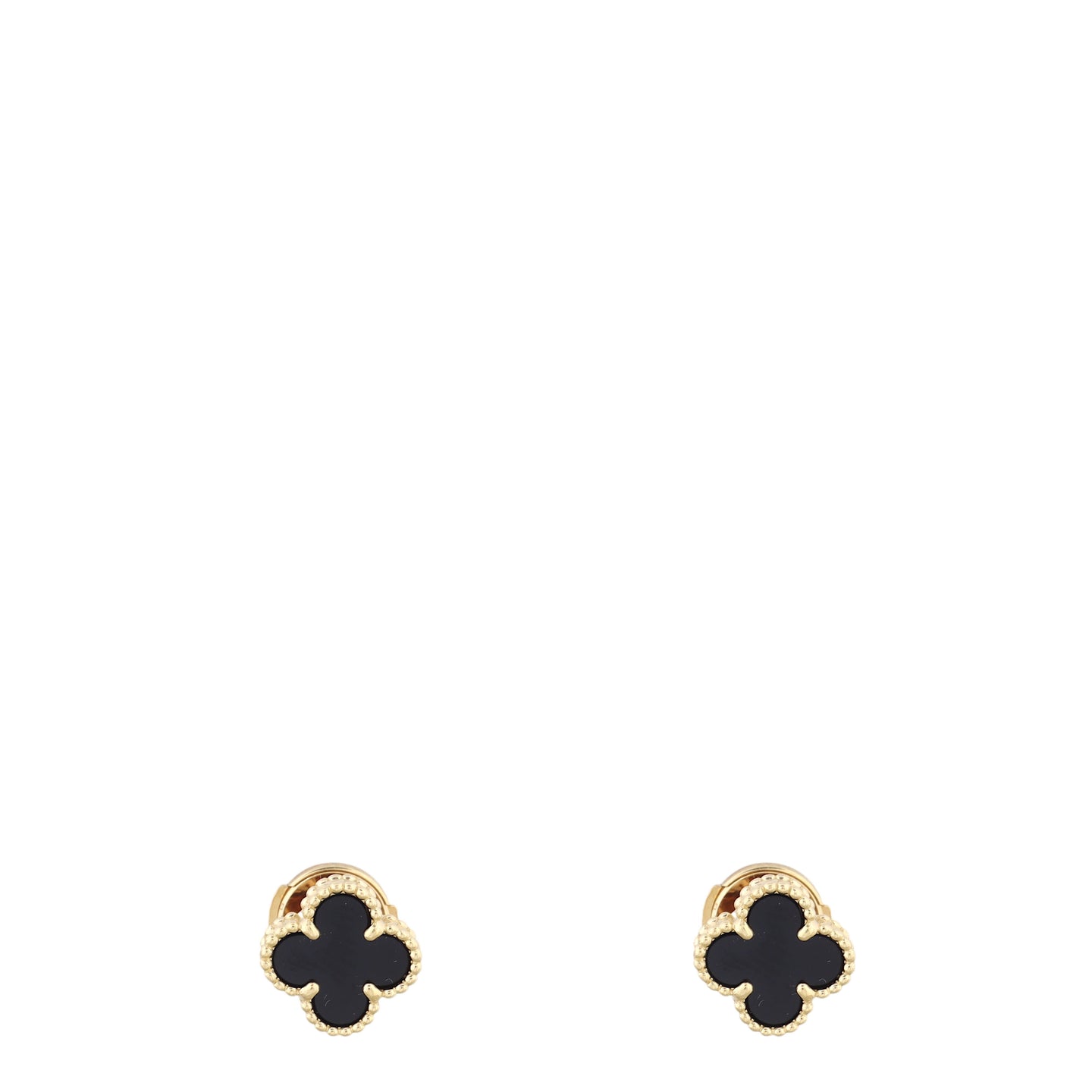 Van Cleef & Arpels Sweet Alhambra Onyx 18k Yellow Gold Stud Earrings