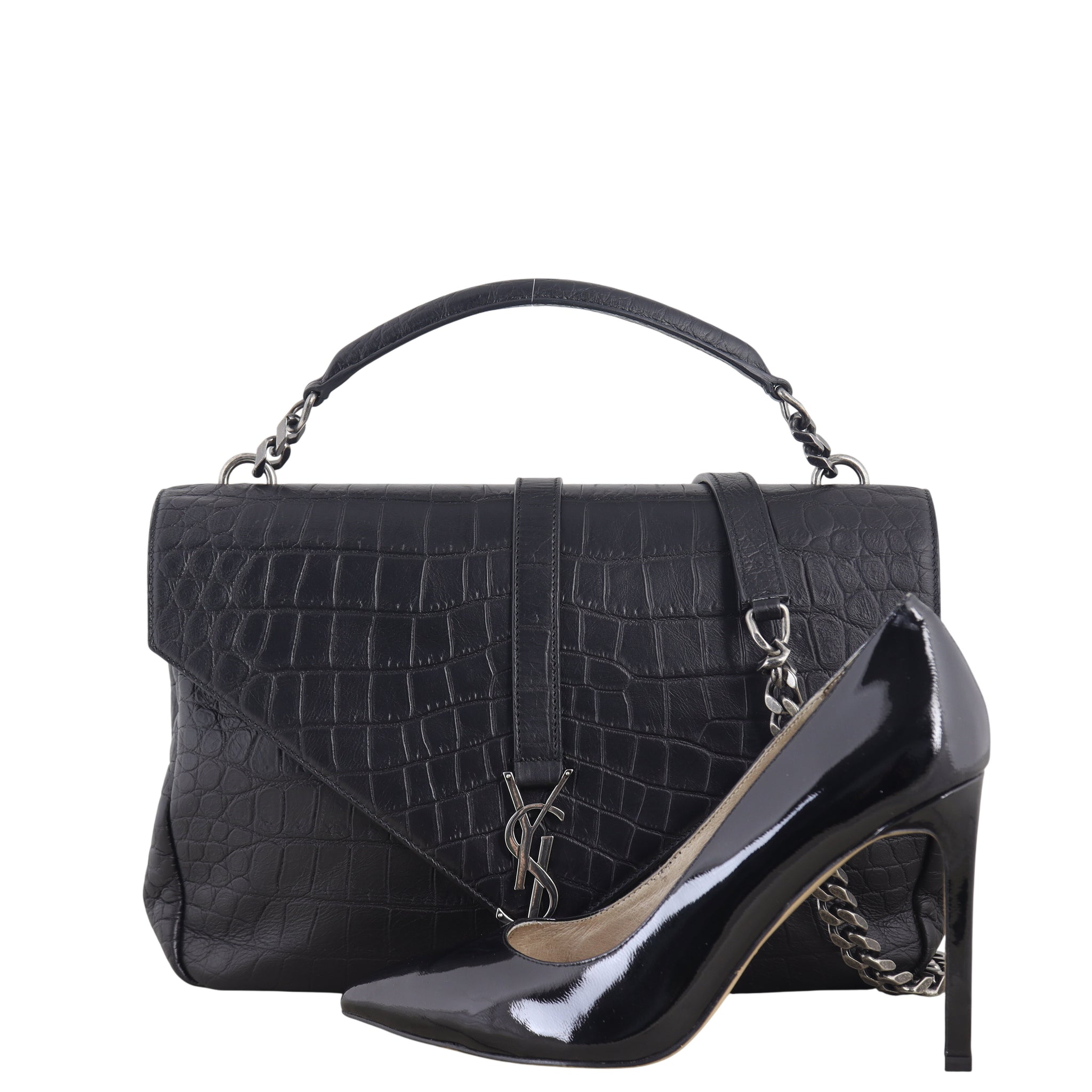Saint Laurent College Large Croc Embossed