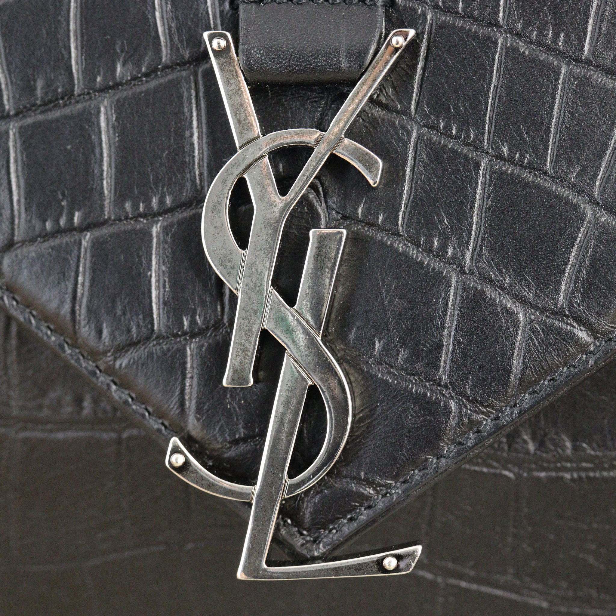 Saint Laurent College Large Croc Embossed