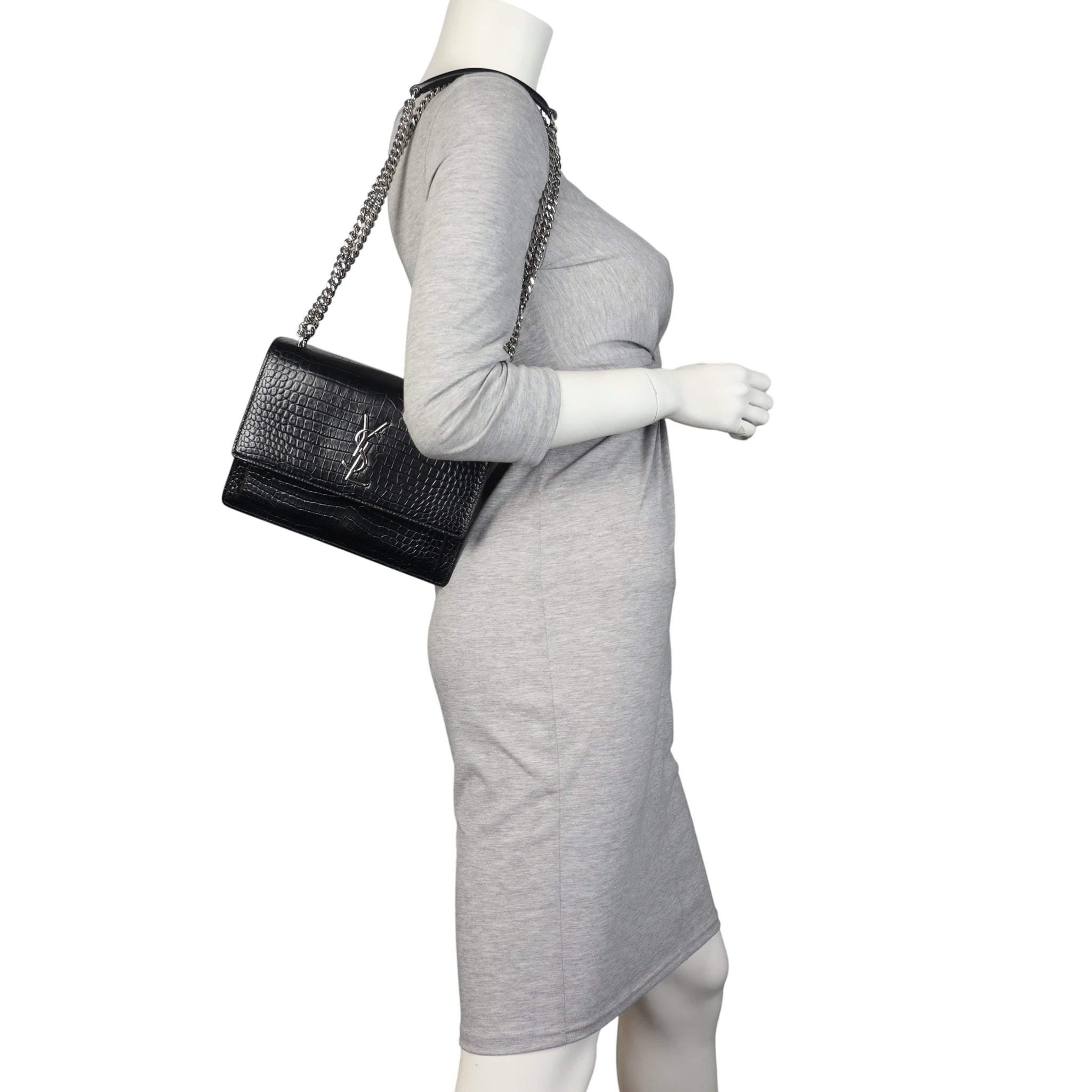 Saint Laurent Sunset Medium Croc-Embossed