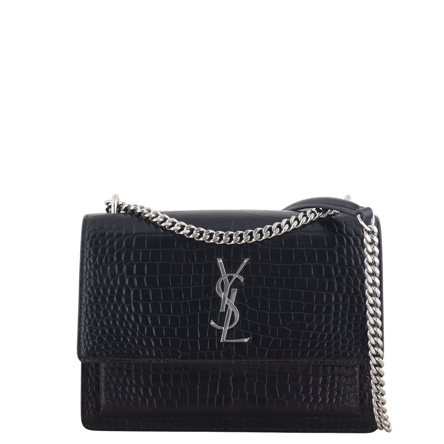 Saint Laurent Sunset Medium Croc-Embossed