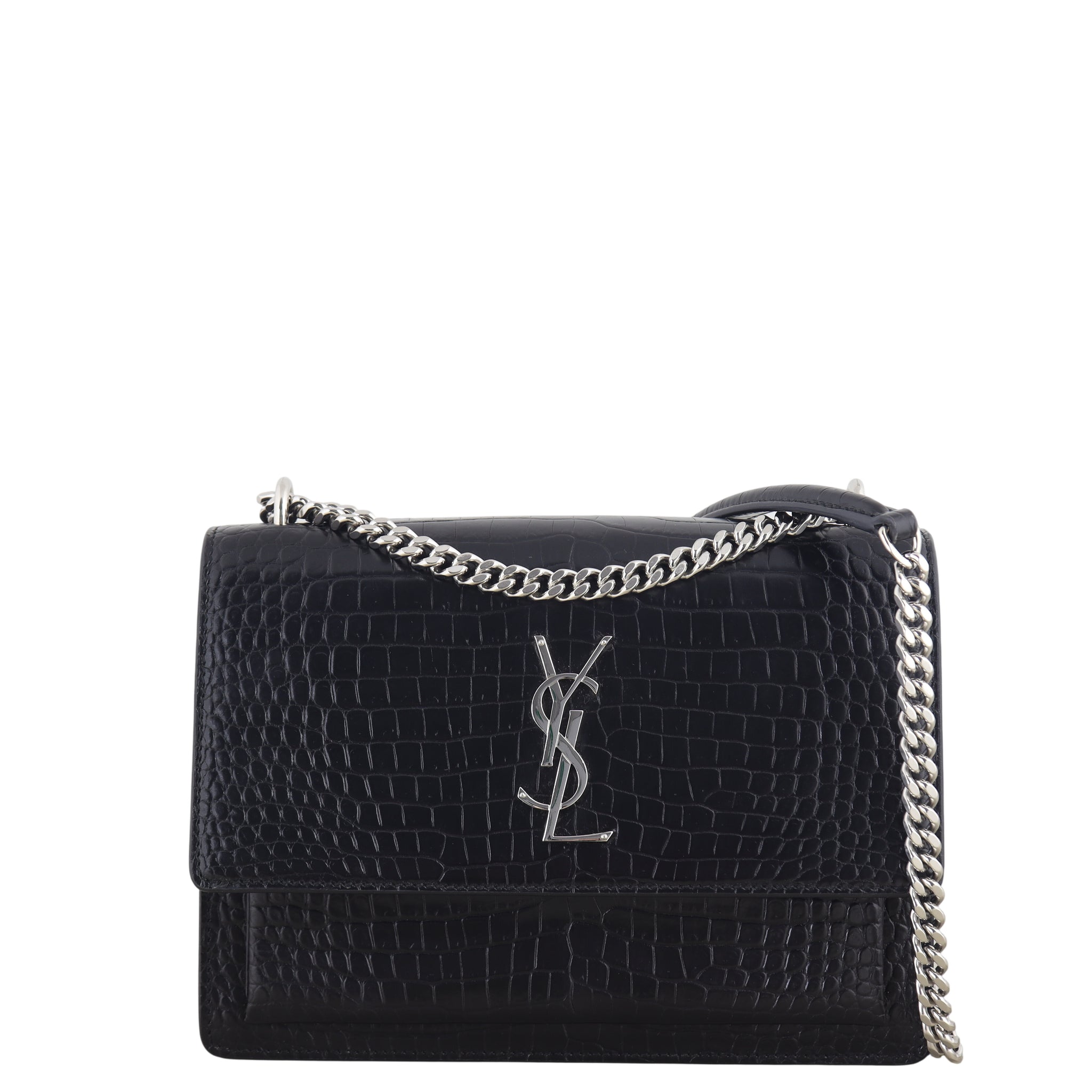 Saint Laurent Sunset Medium Croc-Embossed
