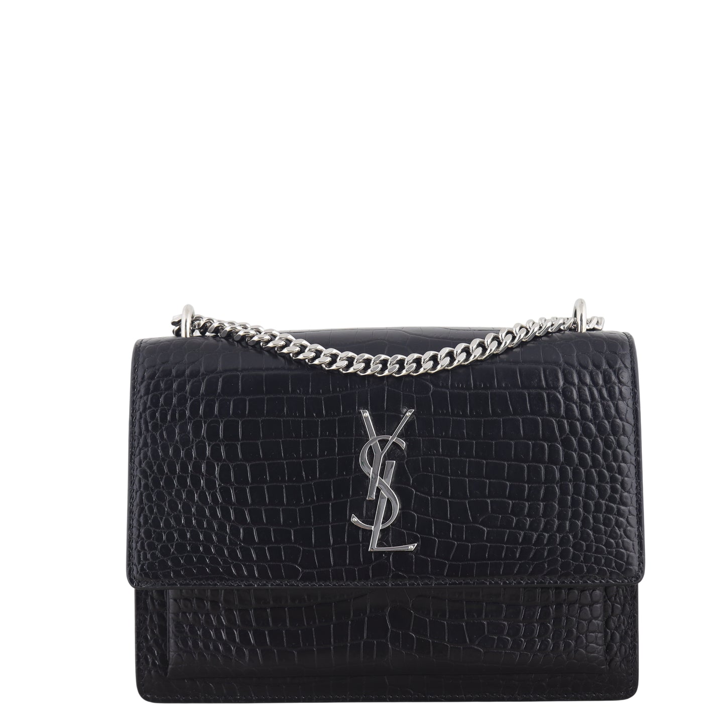 Saint Laurent Sunset Medium Croc-Embossed