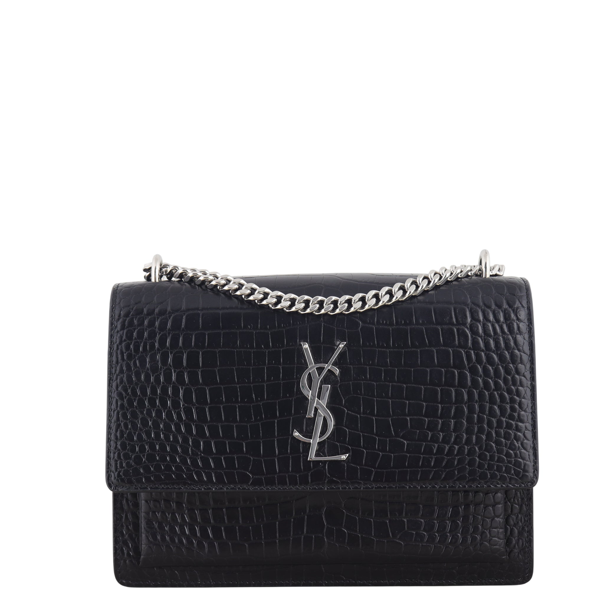 Saint Laurent Sunset Medium Croc-Embossed