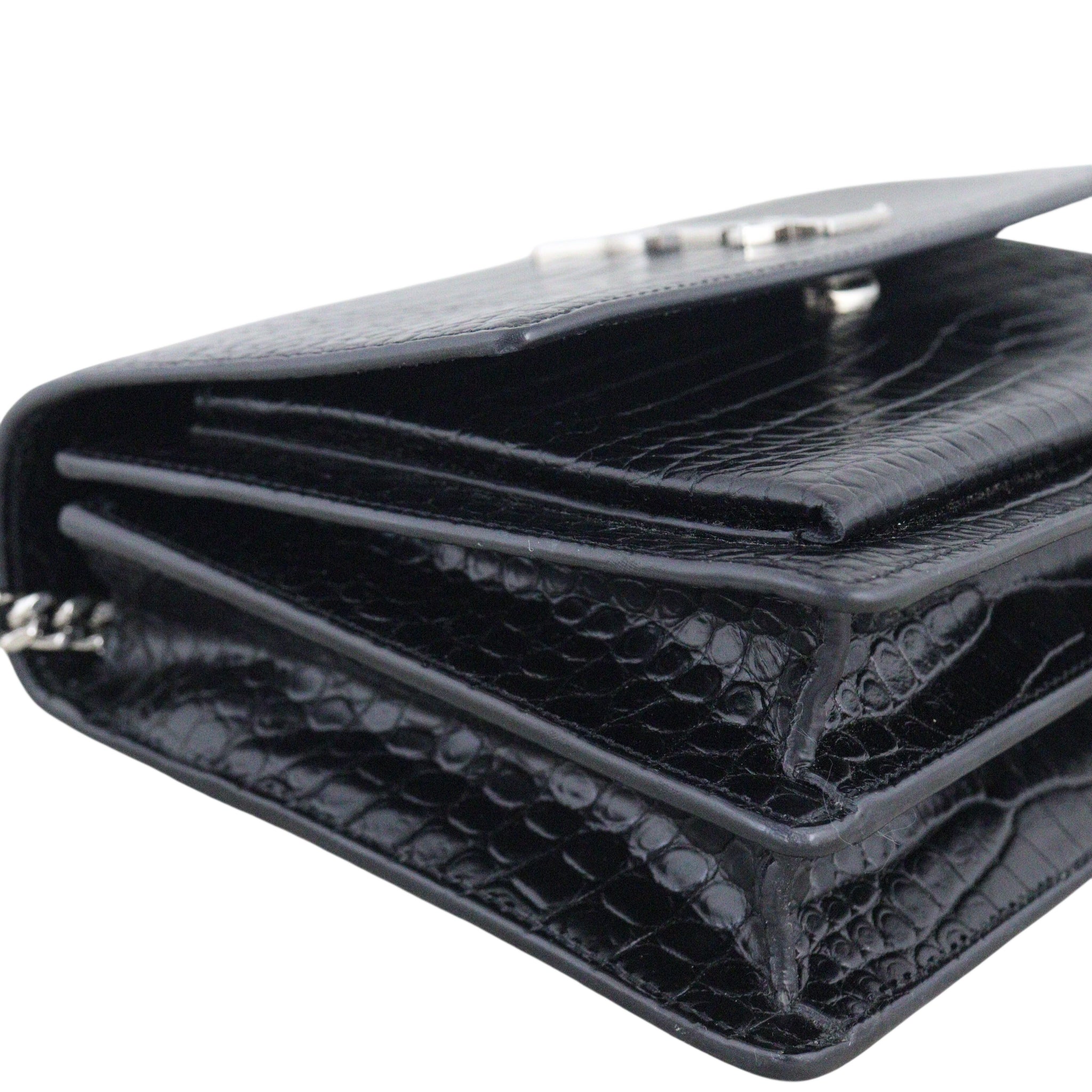 Saint Laurent Sunset Medium Croc-Embossed