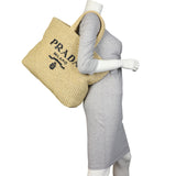 Prada Raffia Logo Tote Medium