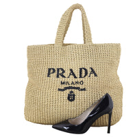 Prada Raffia Logo Tote Medium