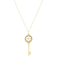 Tiffany & Co Diamond Daisy Key 18k Yellow Gold Pendant Necklace