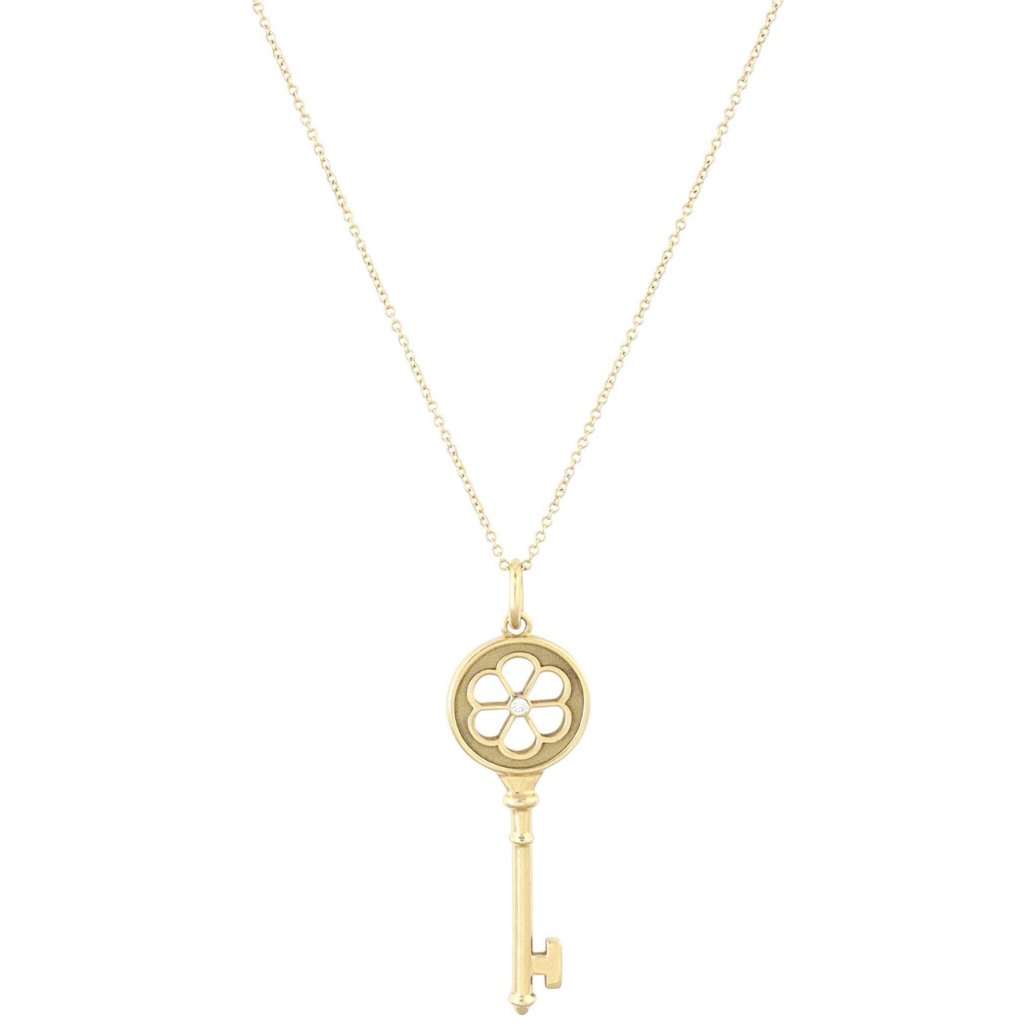 Tiffany & Co Diamond Daisy Key 18k Yellow Gold Pendant Necklace
