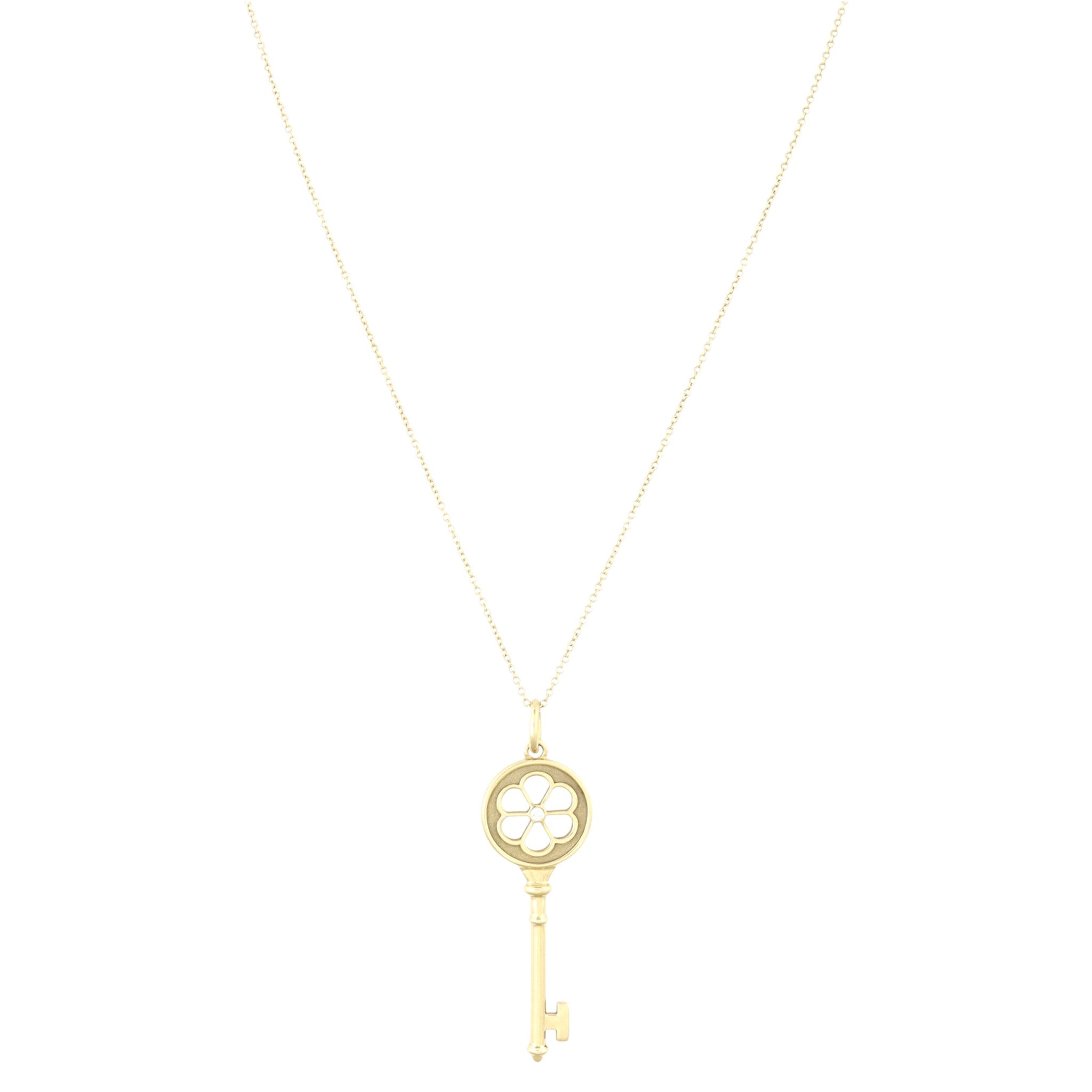 Tiffany & Co Diamond Daisy Key 18k Yellow Gold Pendant Necklace