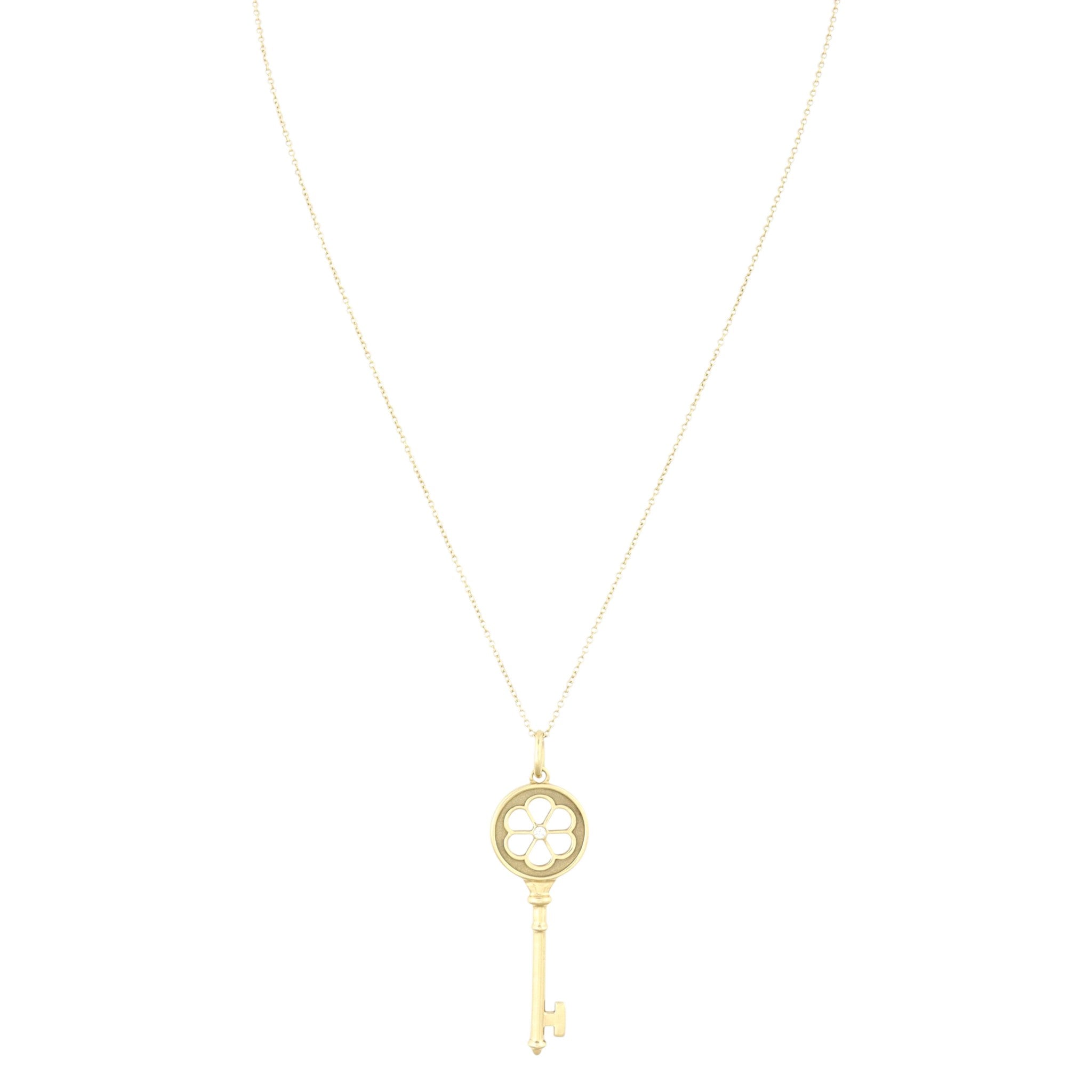 Tiffany & Co Diamond Daisy Key 18k Yellow Gold Pendant Necklace