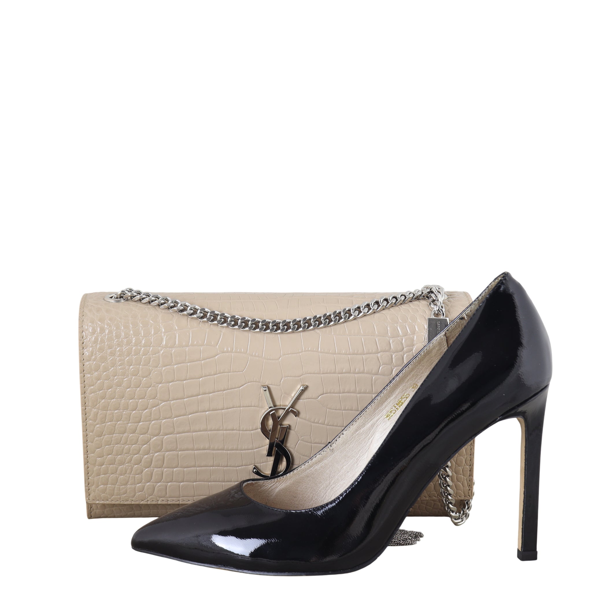 Saint Laurent Kate Tassel Chain Bag Medium Croc-Embossed