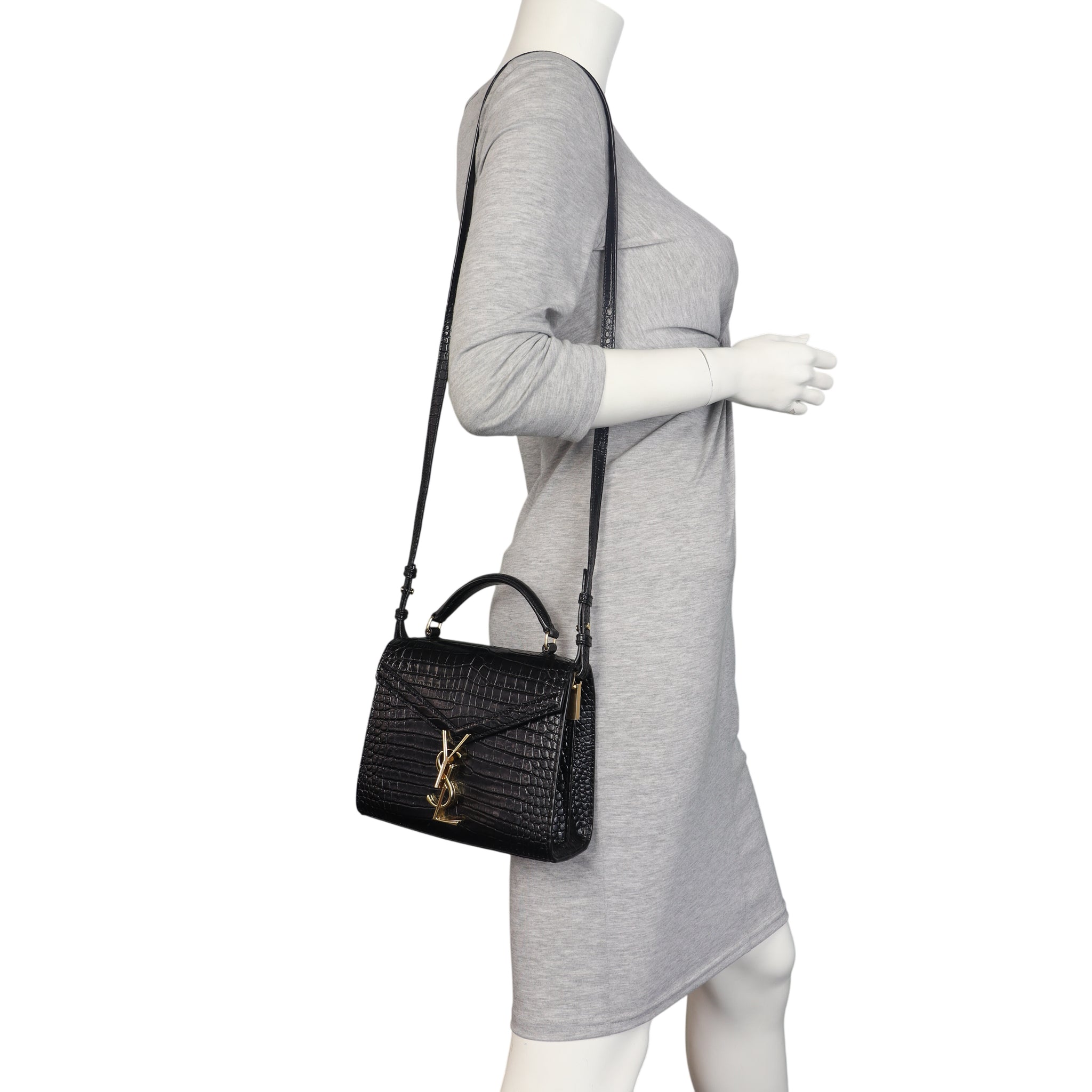 Saint Laurent Cassandra Top Handle Mini Croc-Embossed
