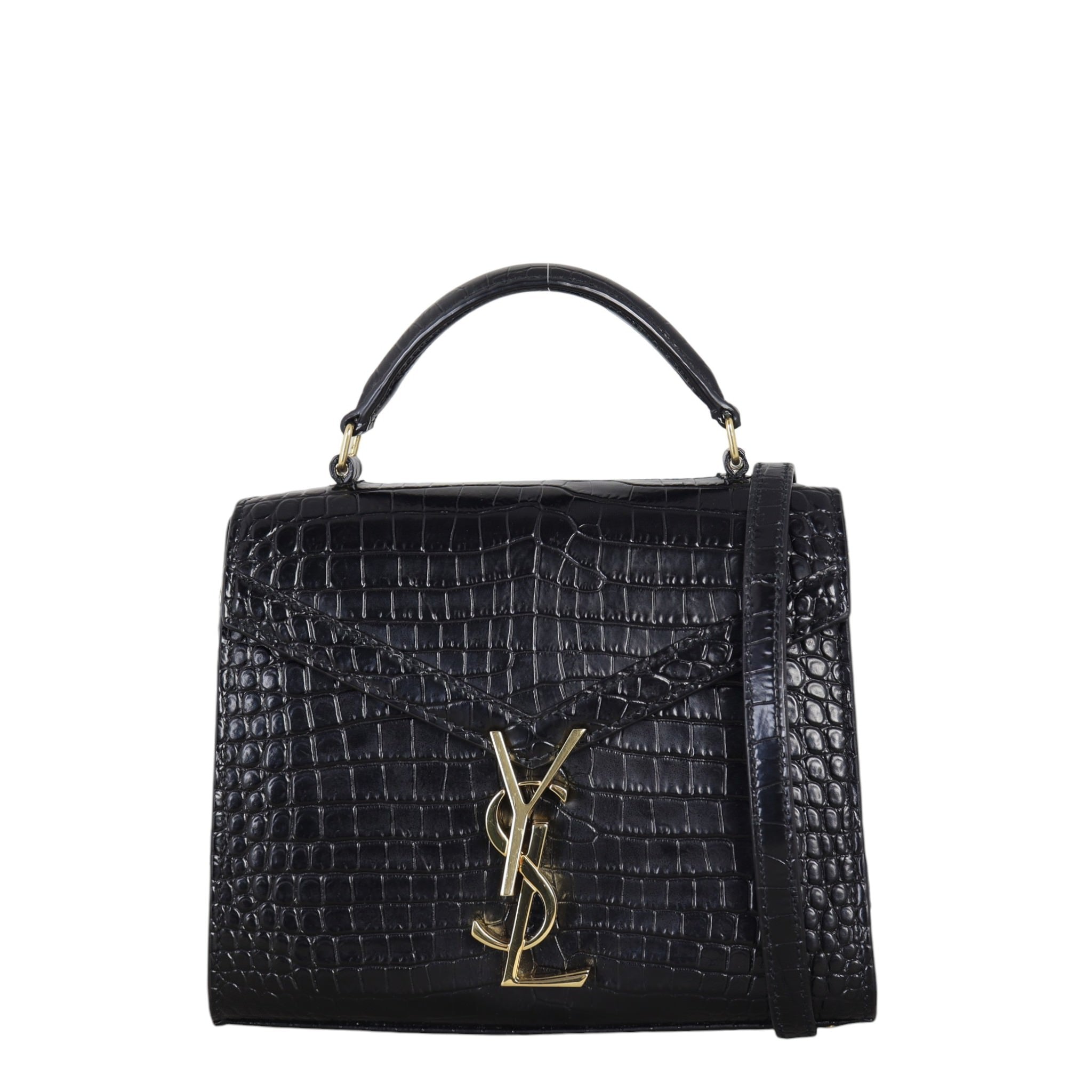 Saint Laurent Cassandra Top Handle Mini Croc-Embossed