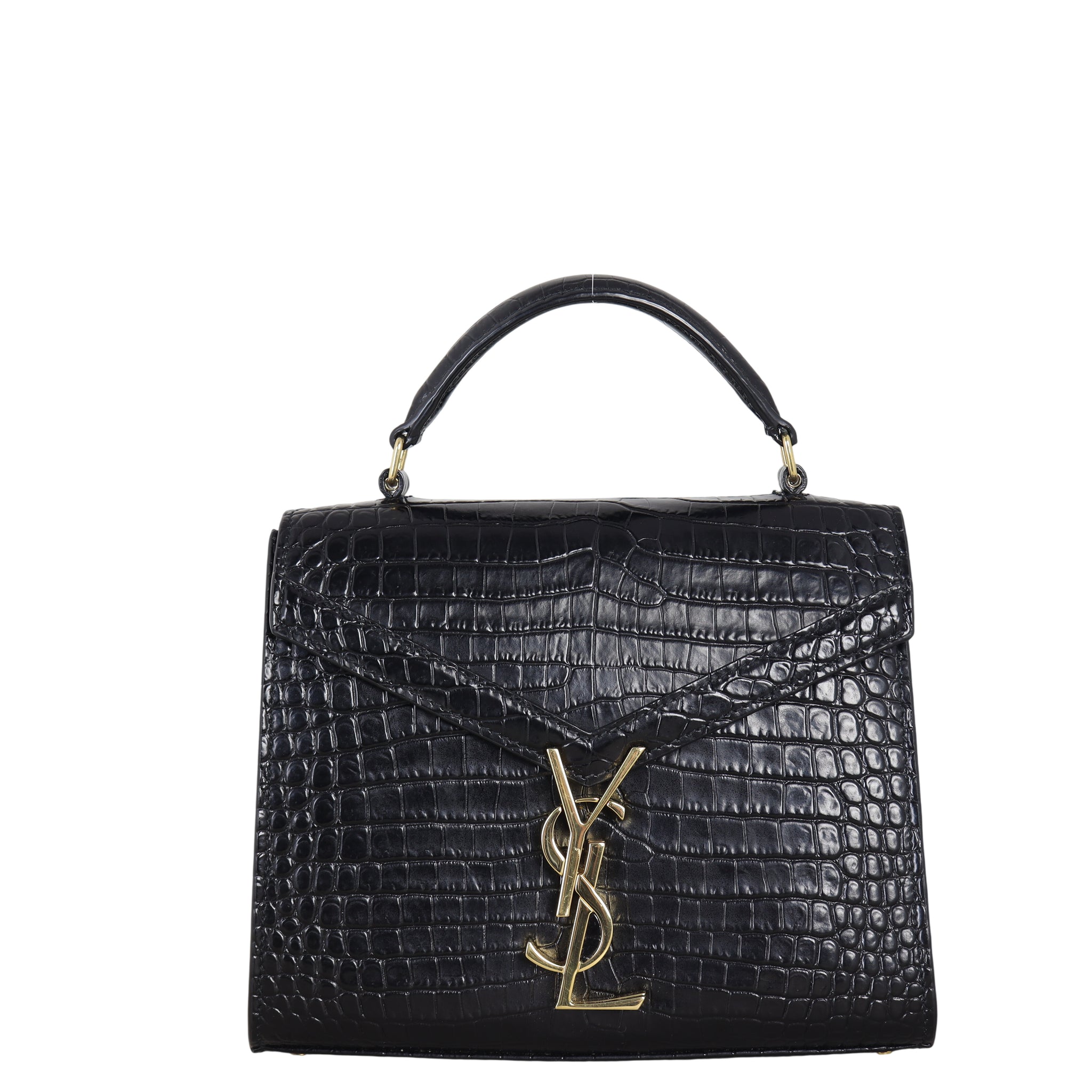 Saint Laurent Cassandra Top Handle Mini Croc-Embossed