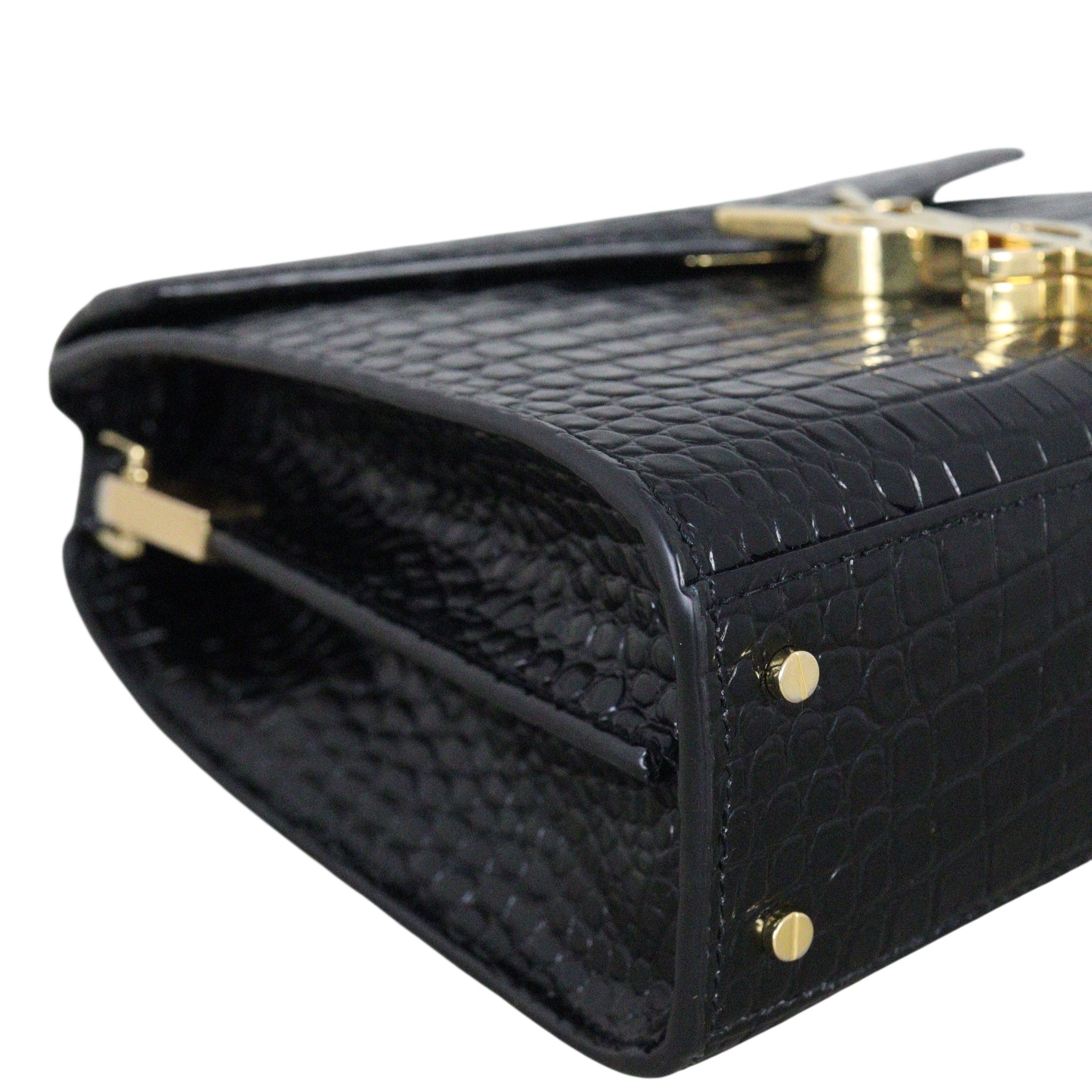 Saint Laurent Cassandra Top Handle Mini Croc-Embossed