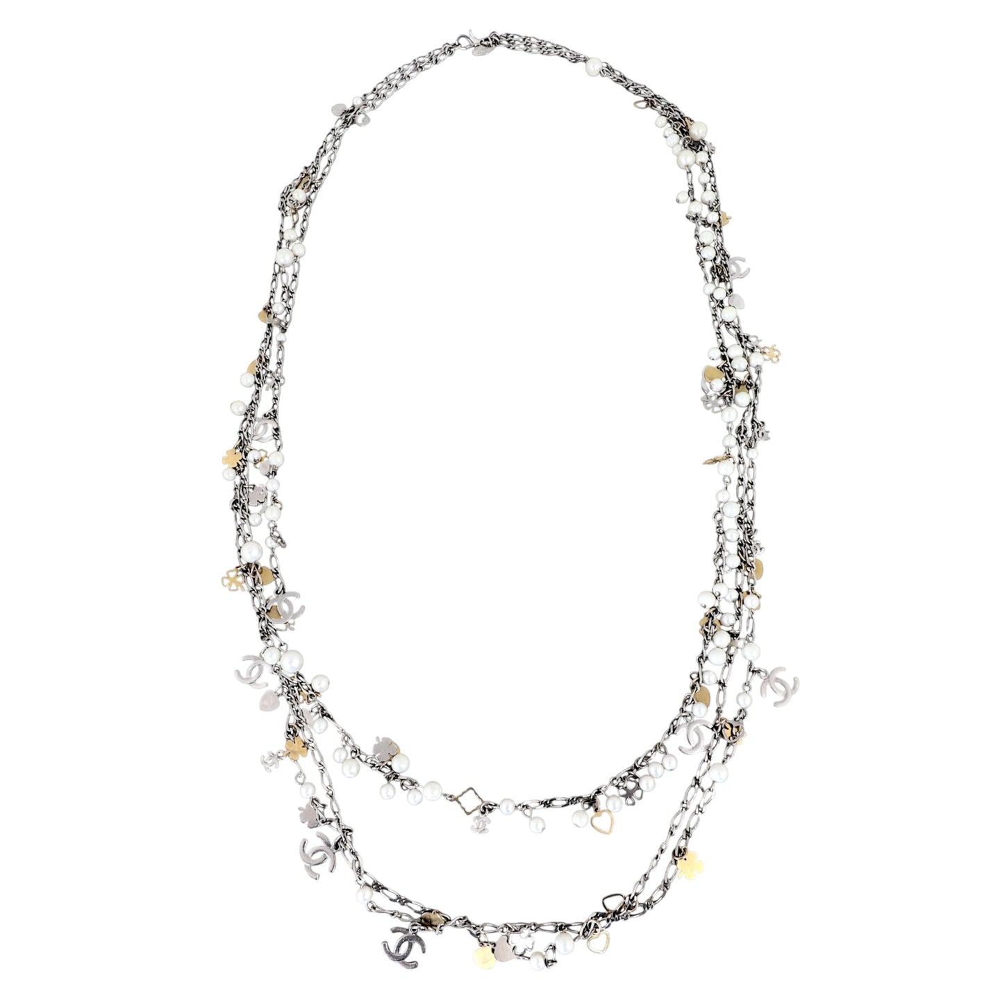 Chanel Pearl CC Charm Multi Strand Necklace